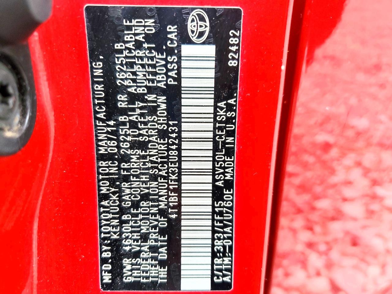 2014 Toyota Camry Se Red vin: 4T1BF1FK3EU842431