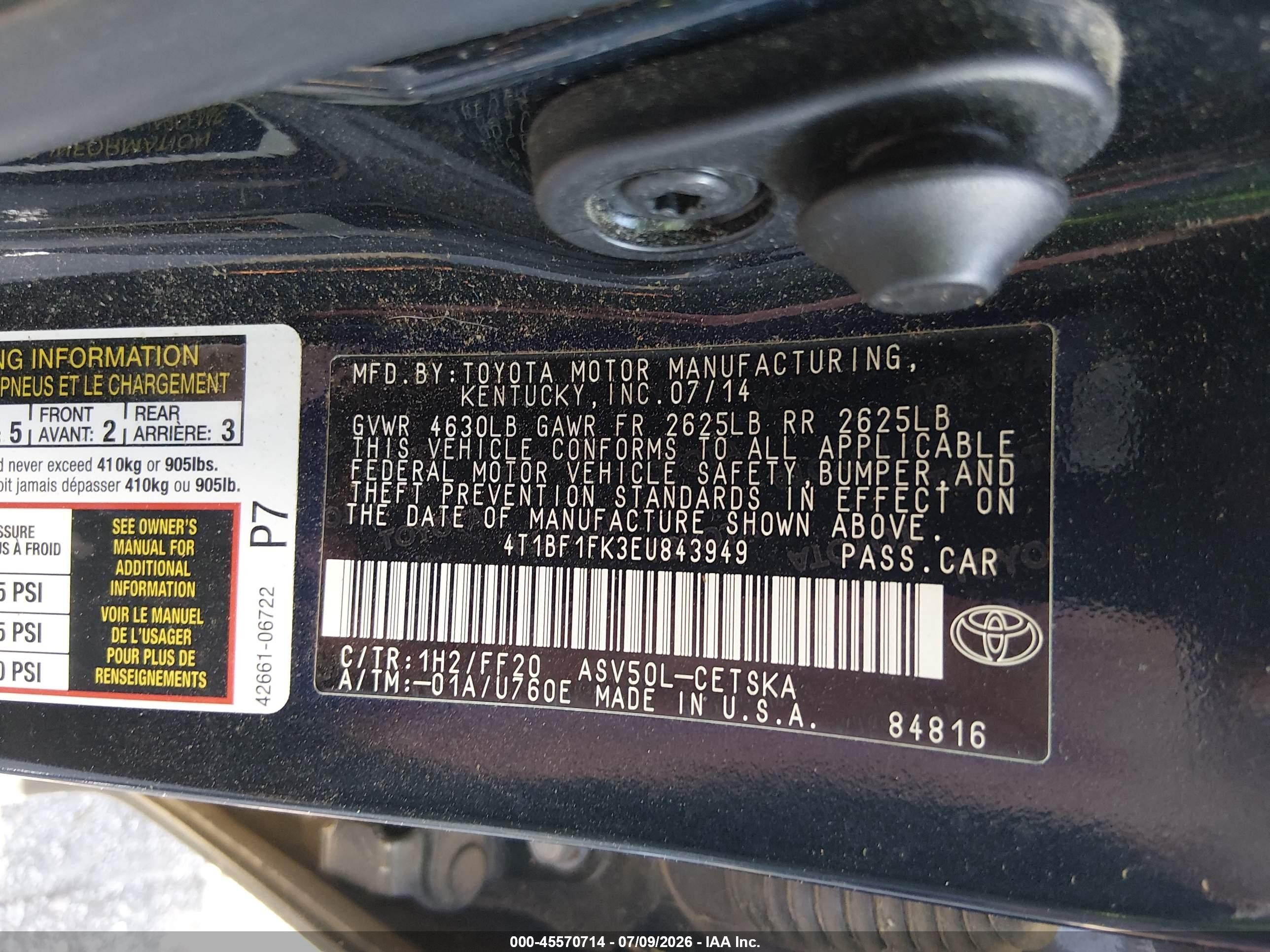 2014 Toyota Camry Se Blue vin: 4T1BF1FK3EU843949