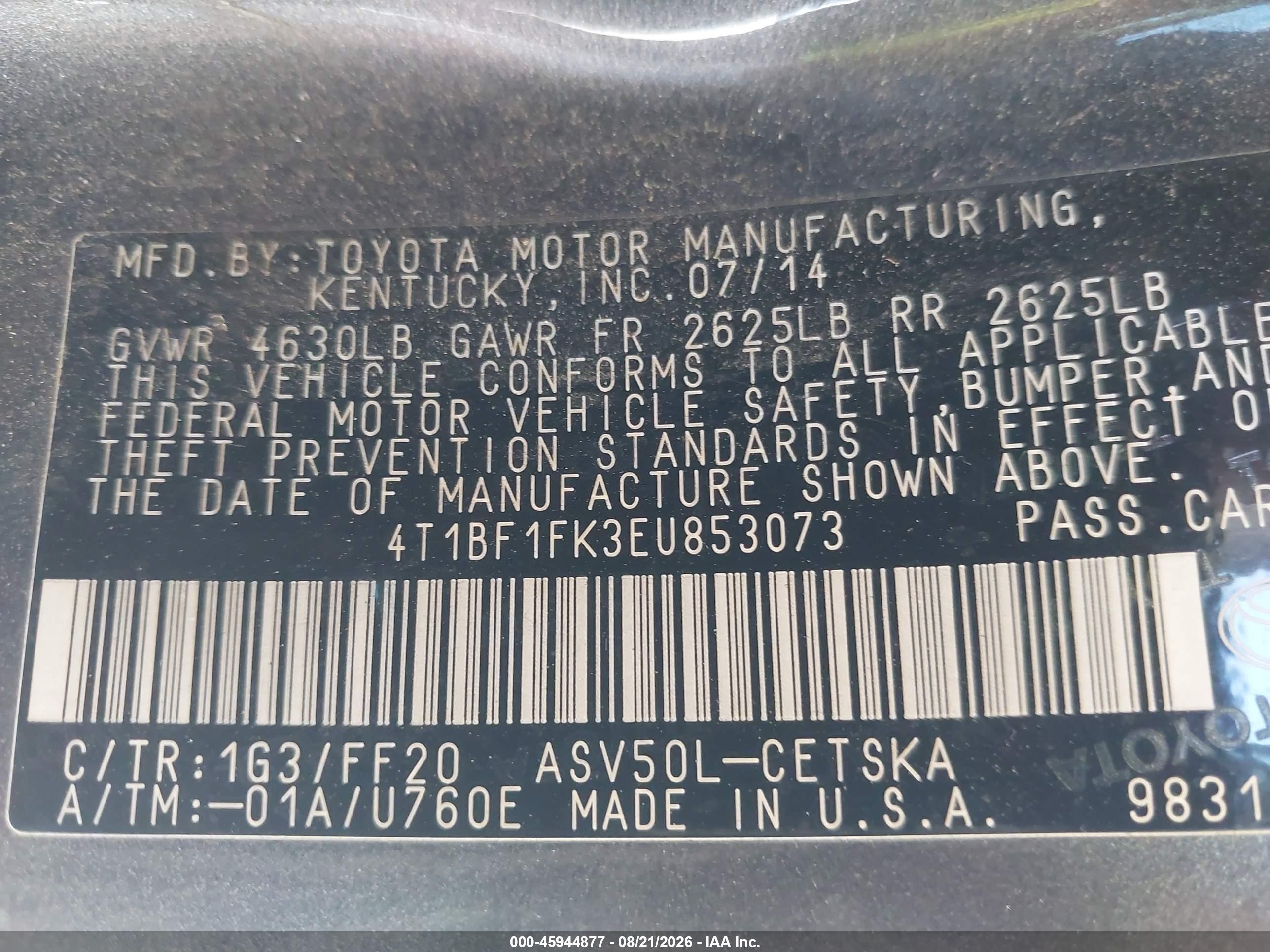 2014 Toyota Camry Se Gray vin: 4T1BF1FK3EU853073