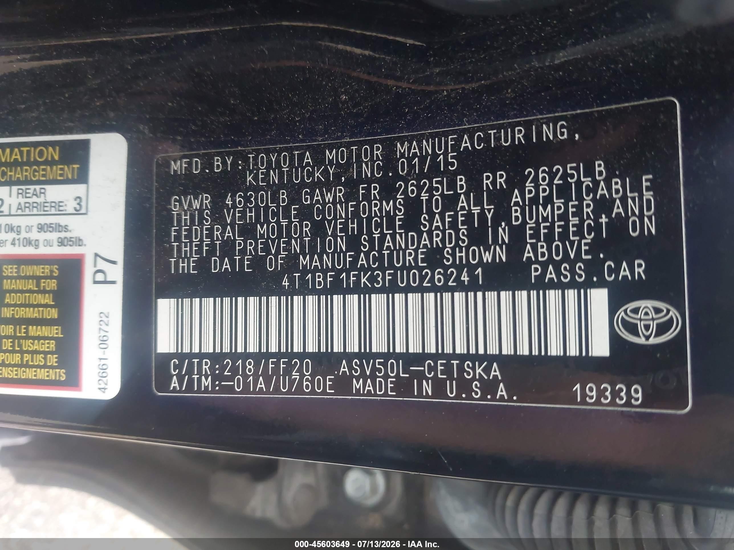 2015 Toyota Camry Se Черный vin: 4T1BF1FK3FU026241