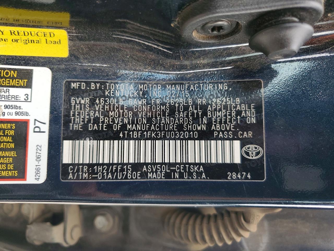 2015 Toyota Camry Se Charcoal vin: 4T1BF1FK3FU032010