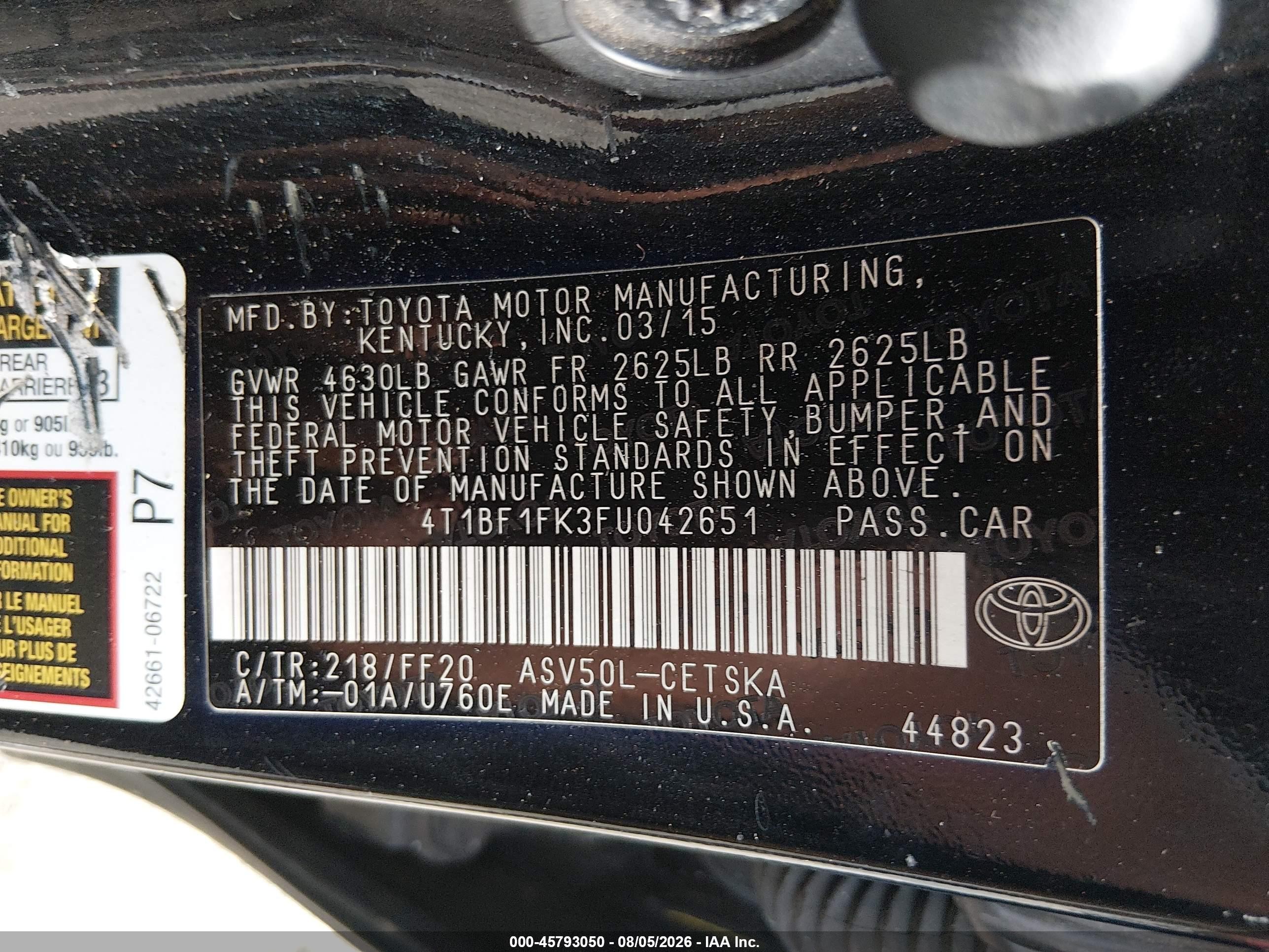 2015 Toyota Camry Se Black vin: 4T1BF1FK3FU042651