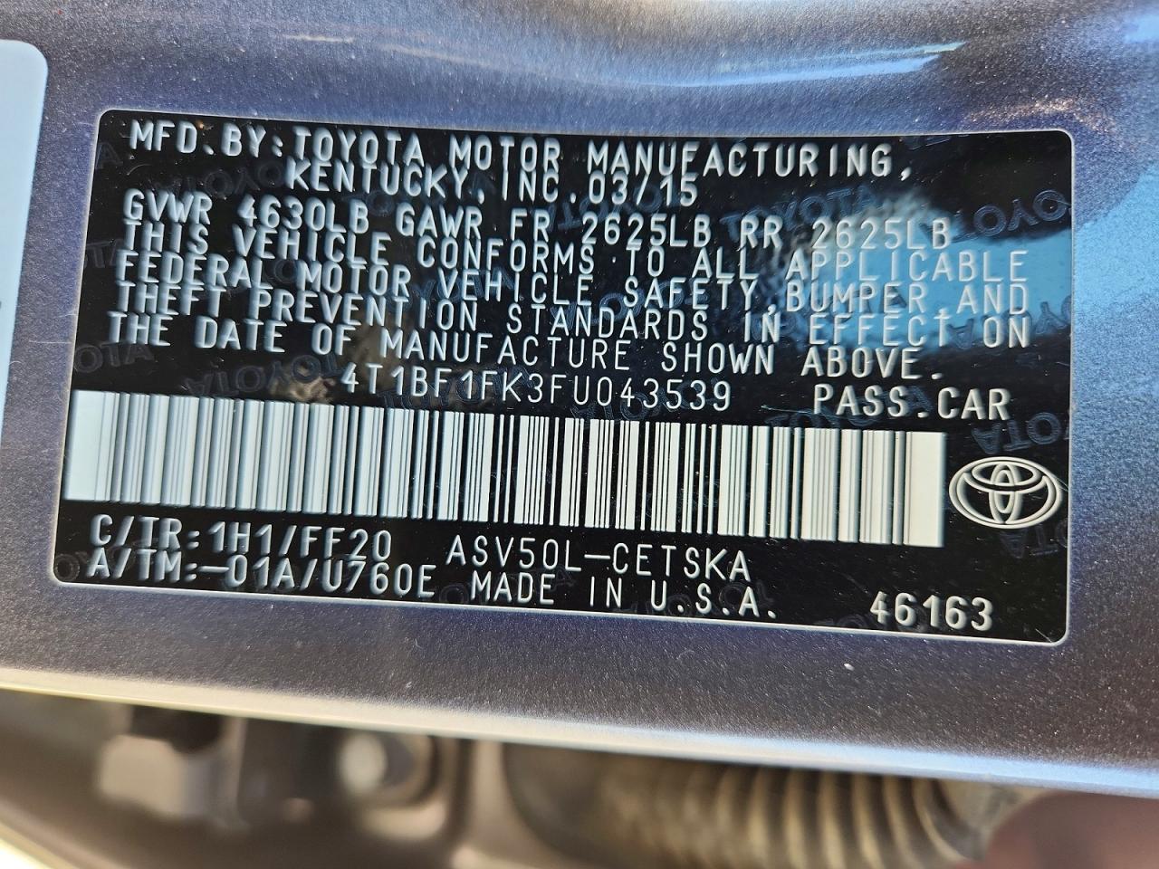 2015 Toyota Camry Se Gray vin: 4T1BF1FK3FU043539