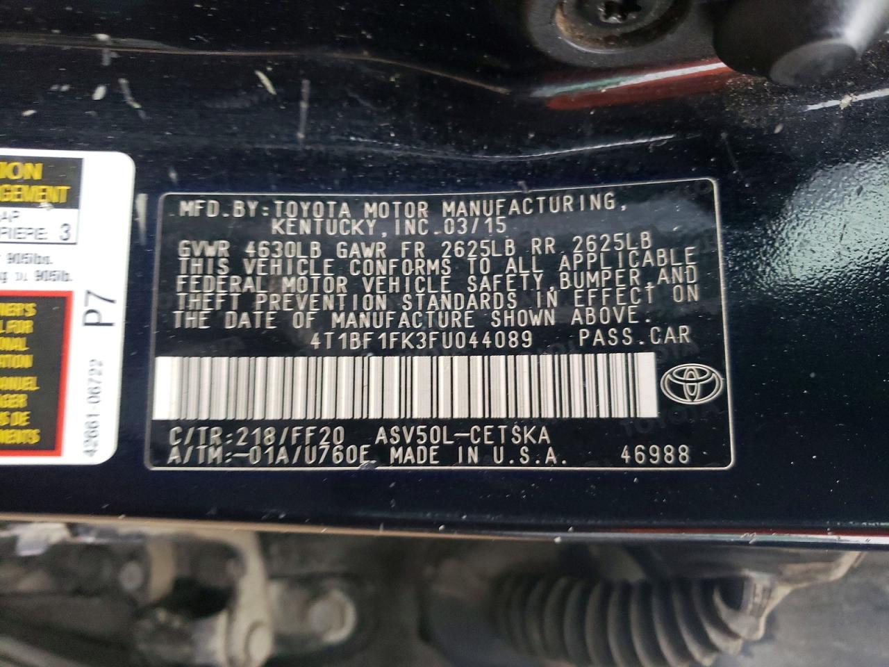 2015 Toyota Camry Se Black vin: 4T1BF1FK3FU044089