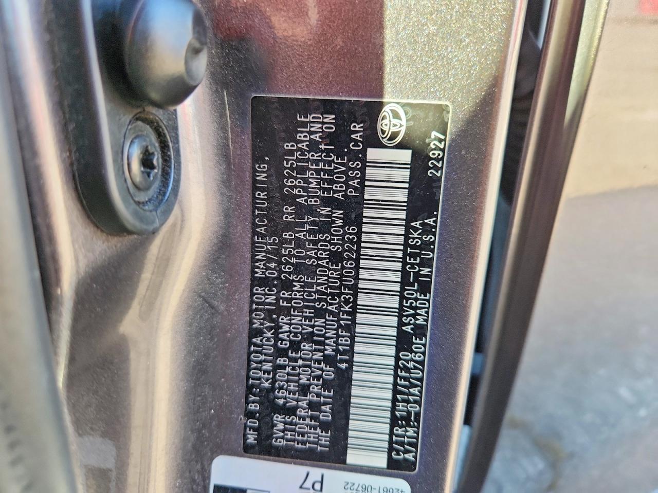 2015 Toyota Camry Se Gray vin: 4T1BF1FK3FU062236