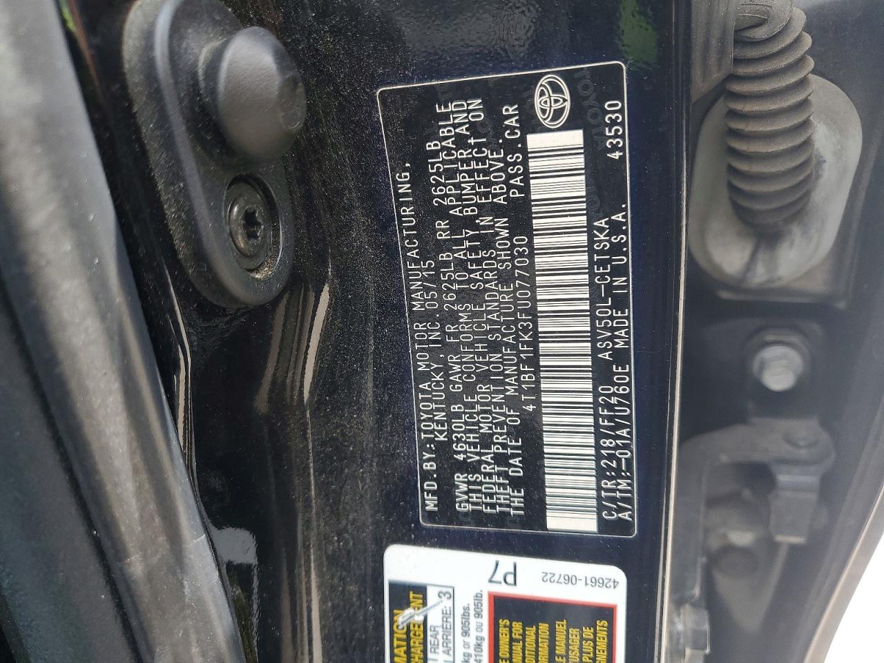 2015 Toyota Camry Se Black vin: 4T1BF1FK3FU077030