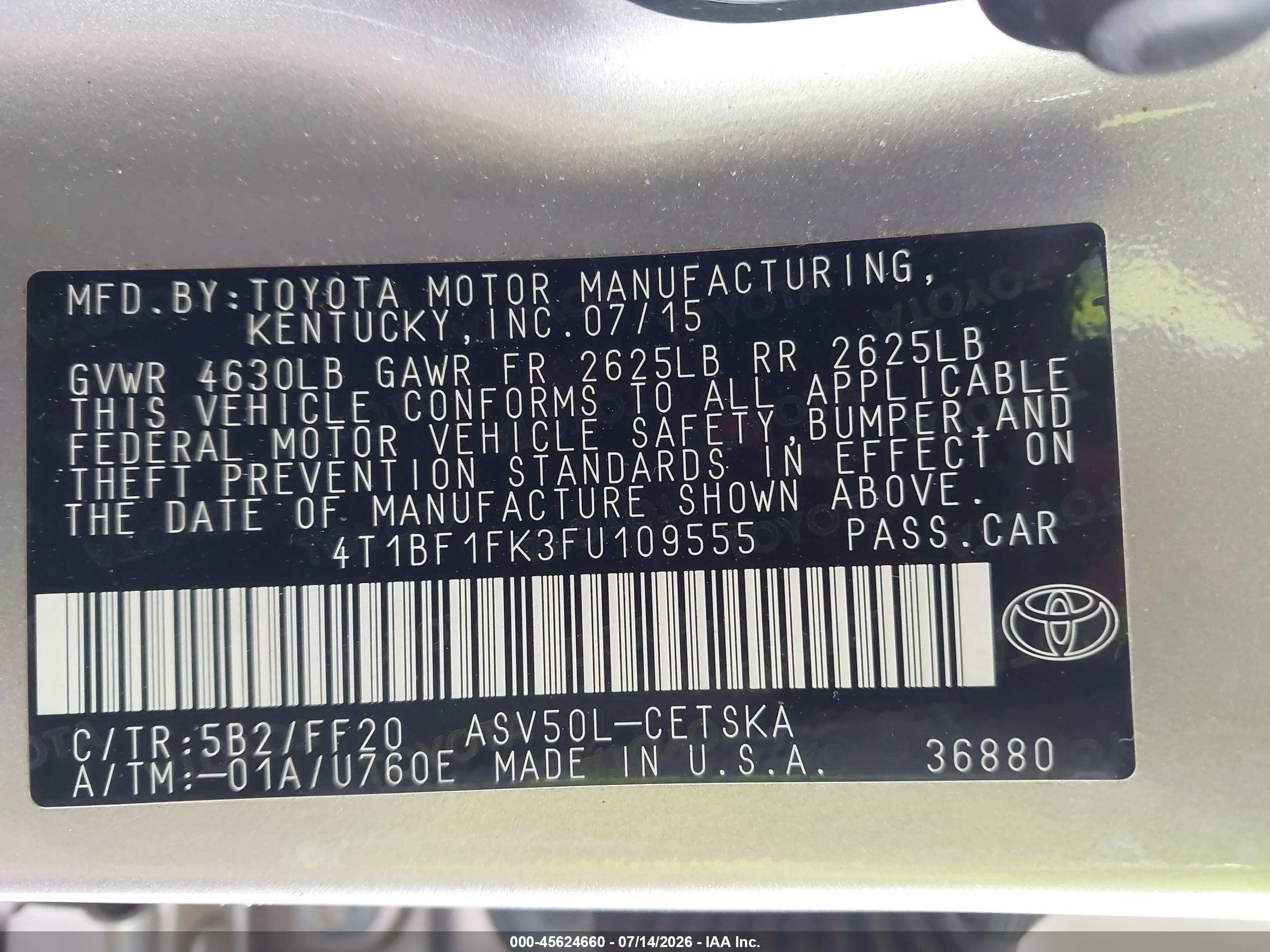 2015 Toyota Camry Se Beige vin: 4T1BF1FK3FU109555