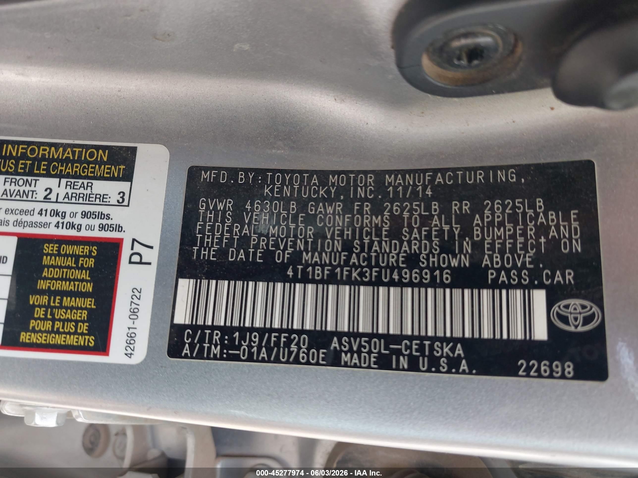 2015 Toyota Camry Se Silver vin: 4T1BF1FK3FU496916