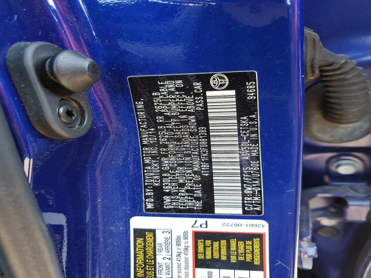 2015 Toyota Camry Se Blue vin: 4T1BF1FK3FU881389