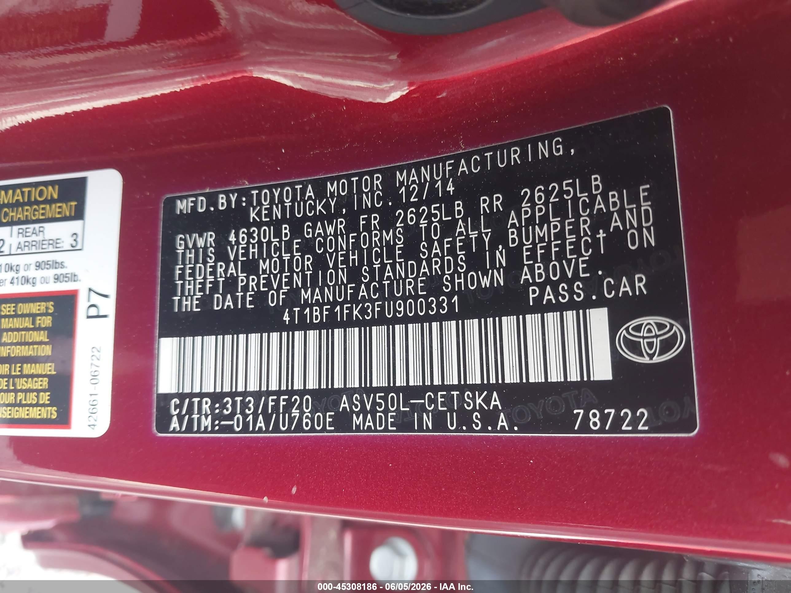 2015 Toyota Camry Se Red vin: 4T1BF1FK3FU900331