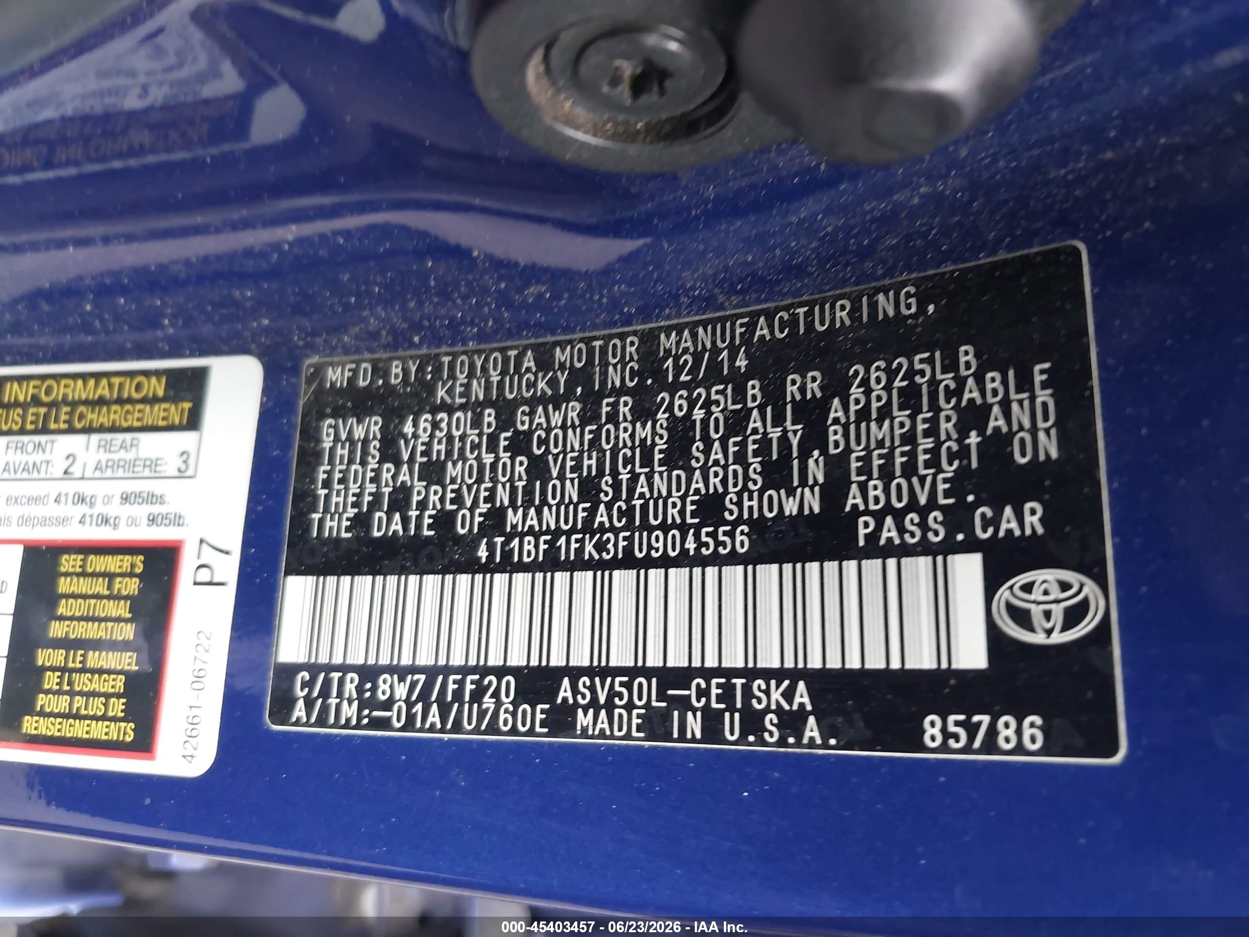 2015 Toyota Camry Se Blue vin: 4T1BF1FK3FU904556