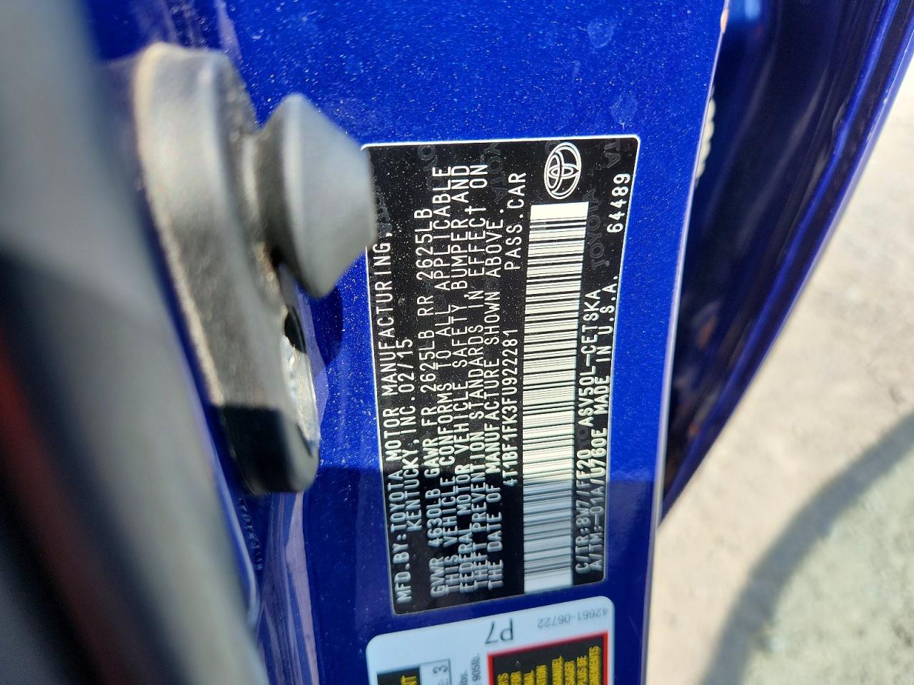 2015 Toyota Camry Se Синий vin: 4T1BF1FK3FU922281