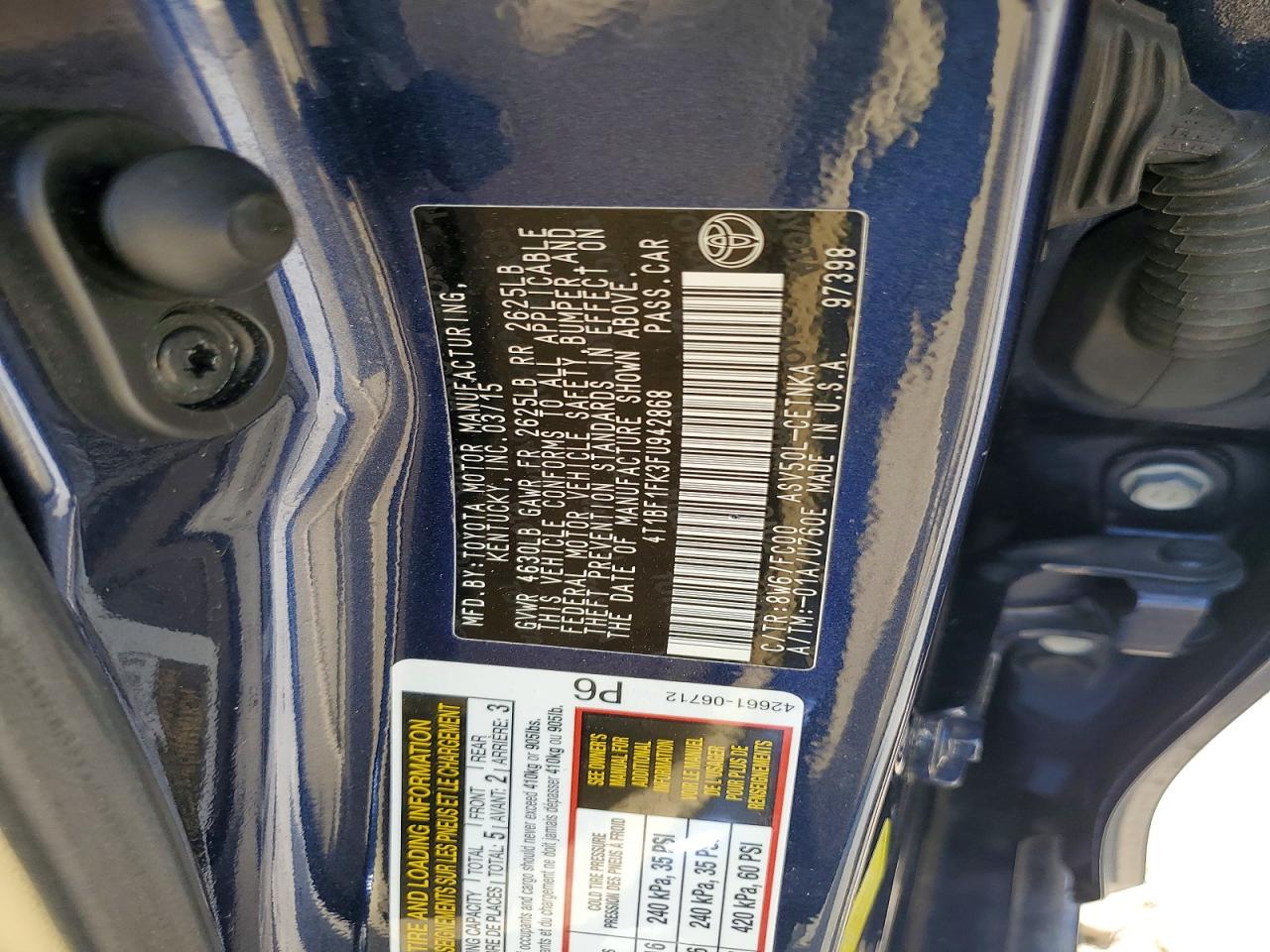 2015 Toyota Camry Le Blue vin: 4T1BF1FK3FU942868