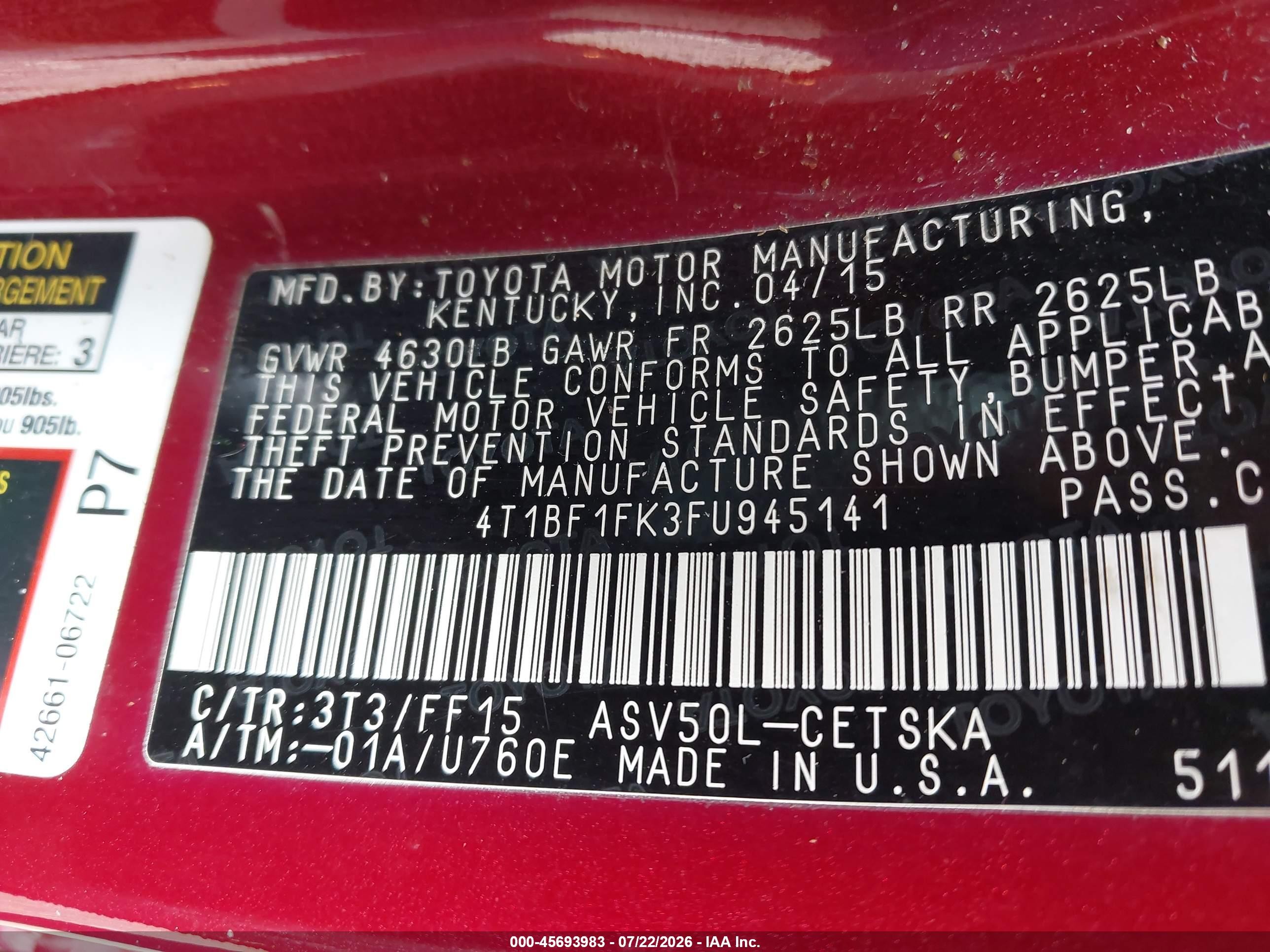 2015 Toyota Camry Se Red vin: 4T1BF1FK3FU945141