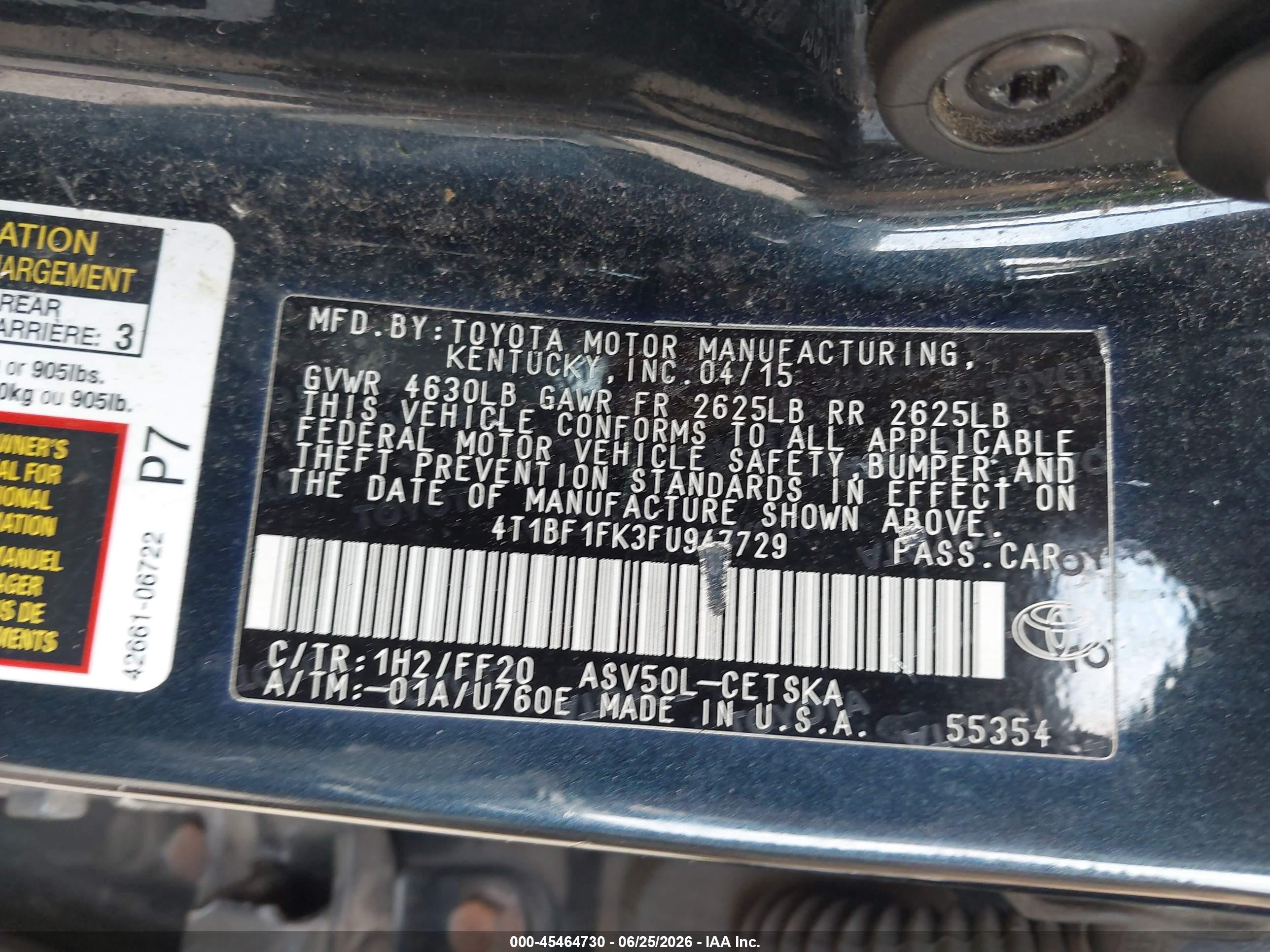 2015 Toyota Camry Se Black vin: 4T1BF1FK3FU947729