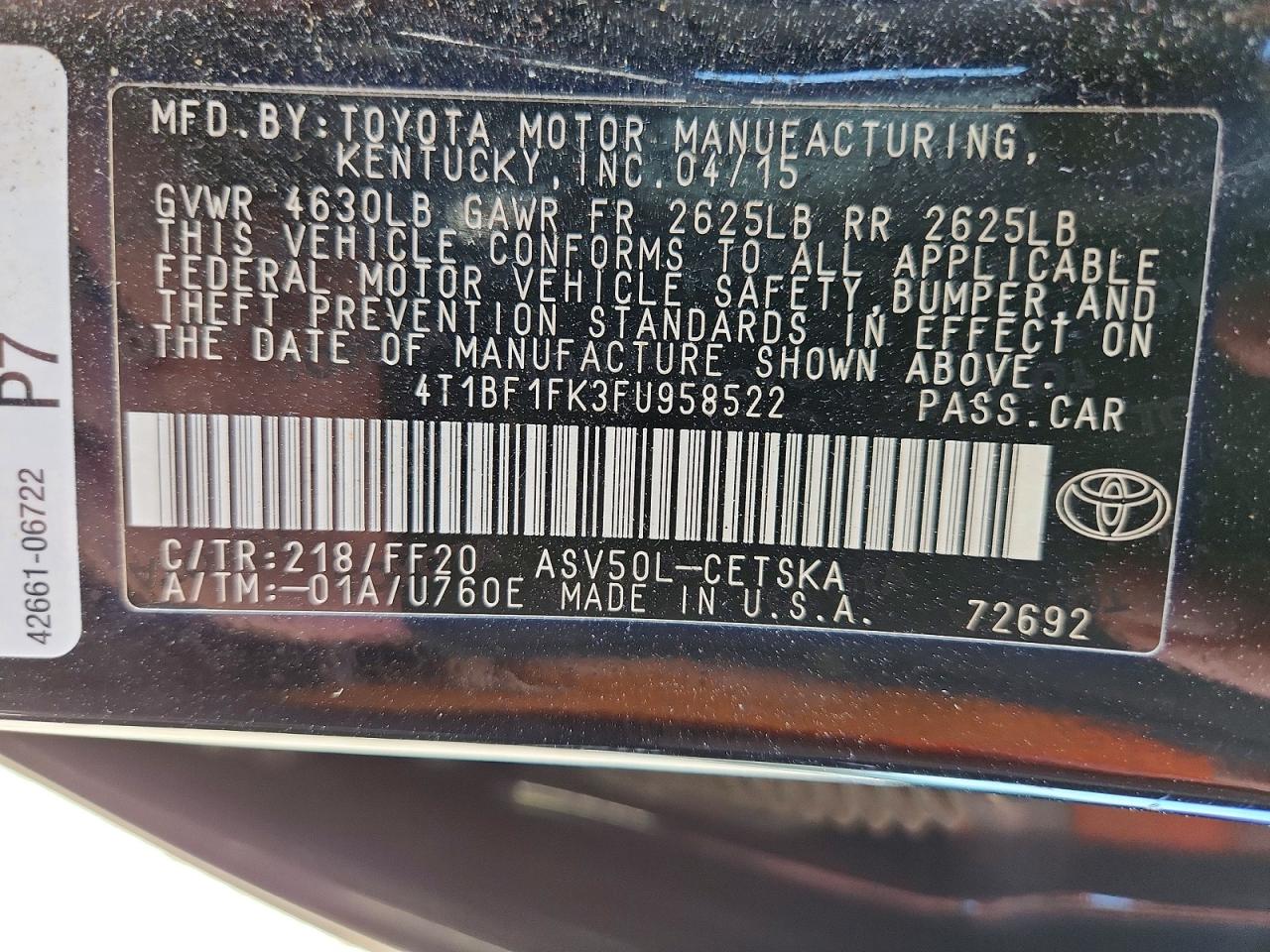 2015 Toyota Camry Se Black vin: 4T1BF1FK3FU958522