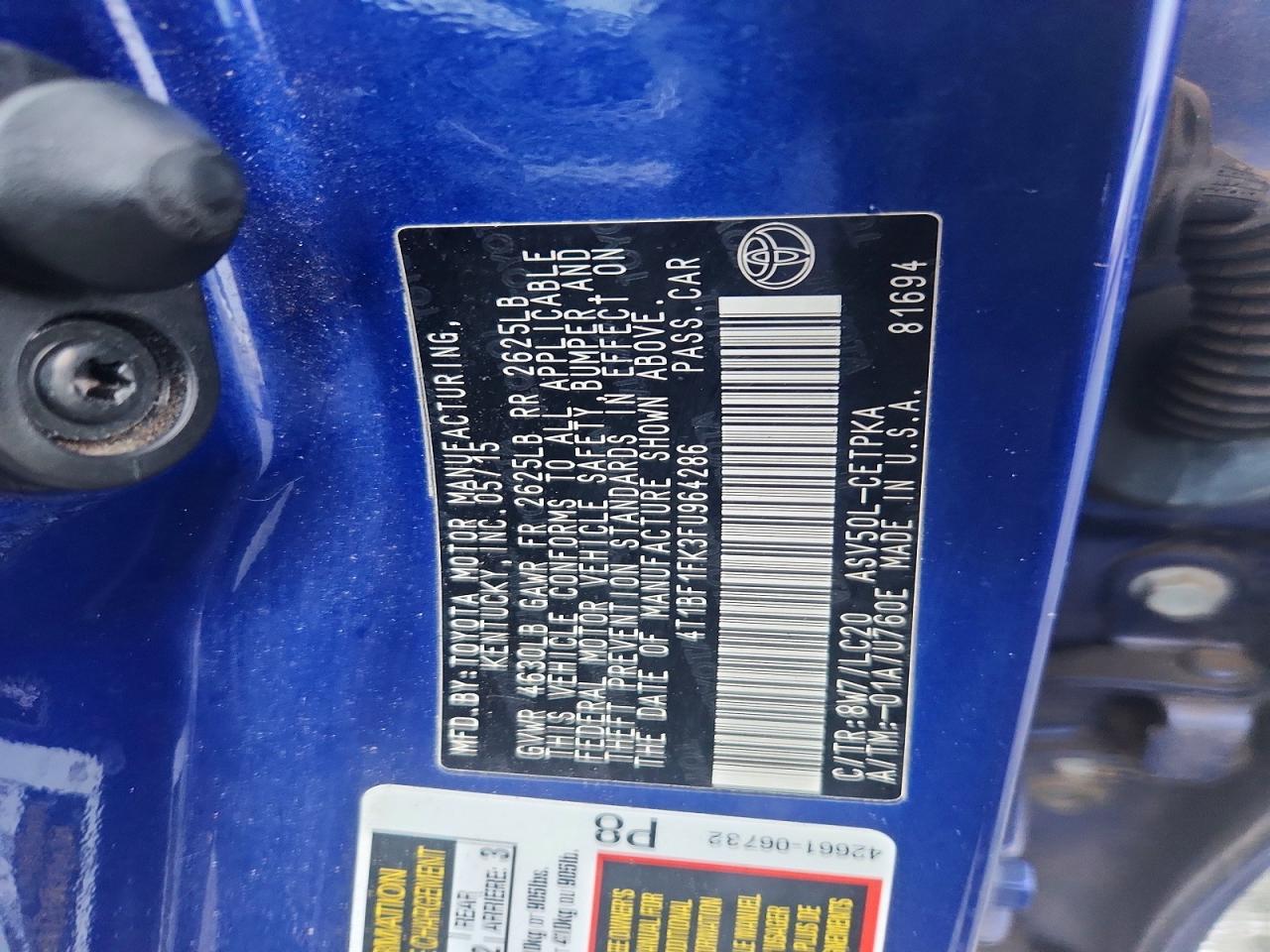2015 Toyota Camry Xse Blue vin: 4T1BF1FK3FU964286