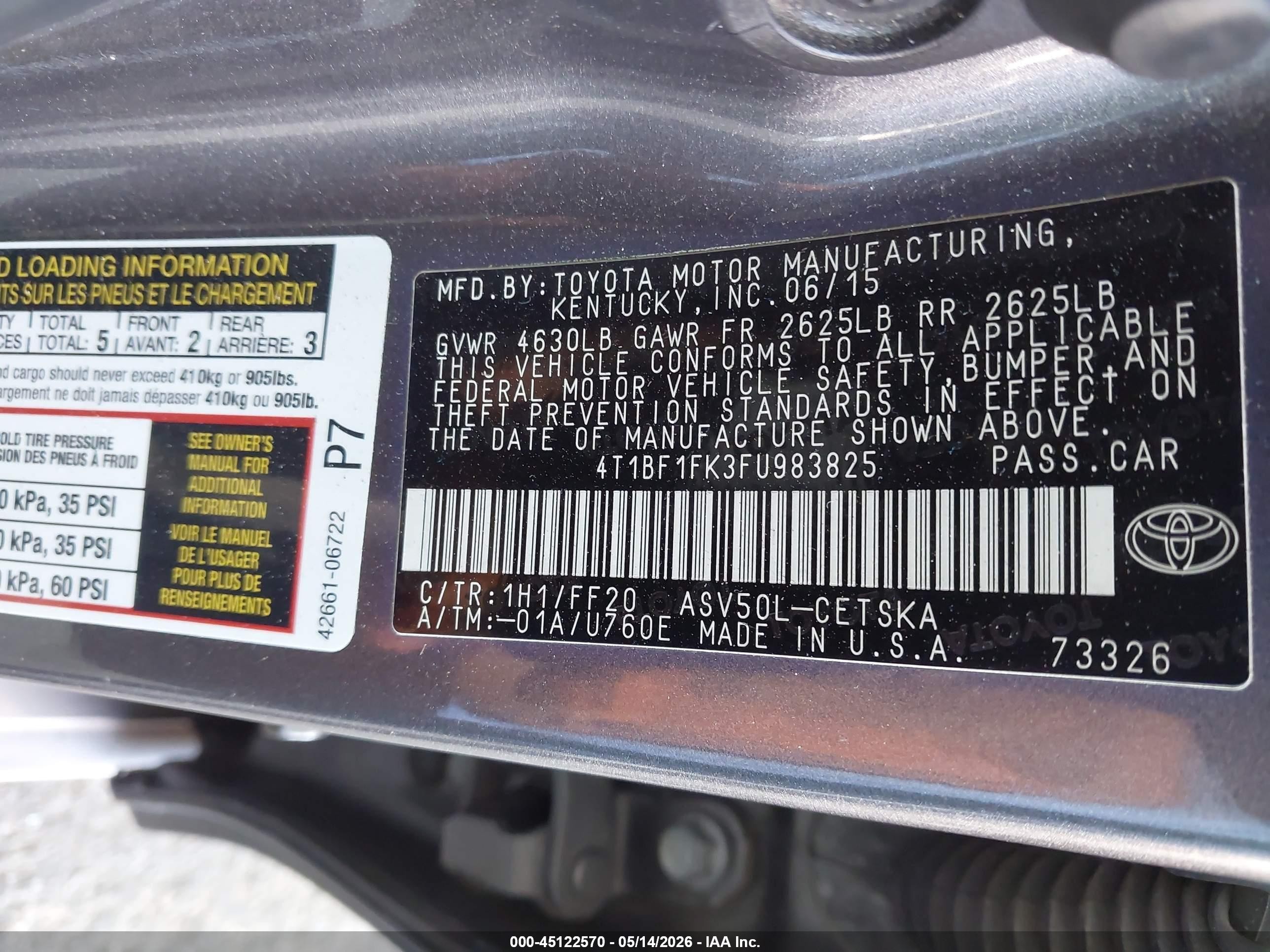 2015 Toyota Camry Se Brown vin: 4T1BF1FK3FU983825