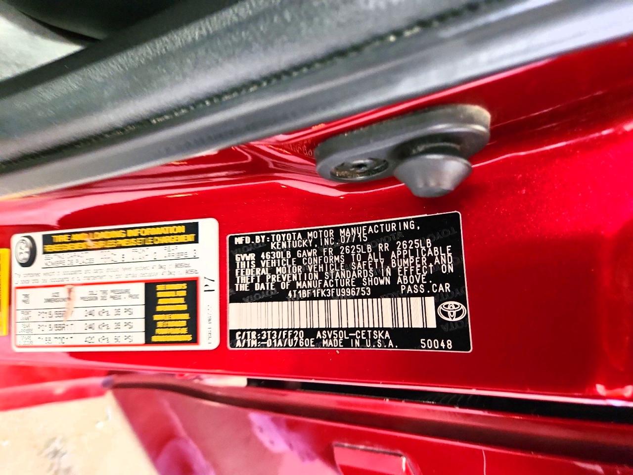 2015 Toyota Camry Se Burgundy vin: 4T1BF1FK3FU996753