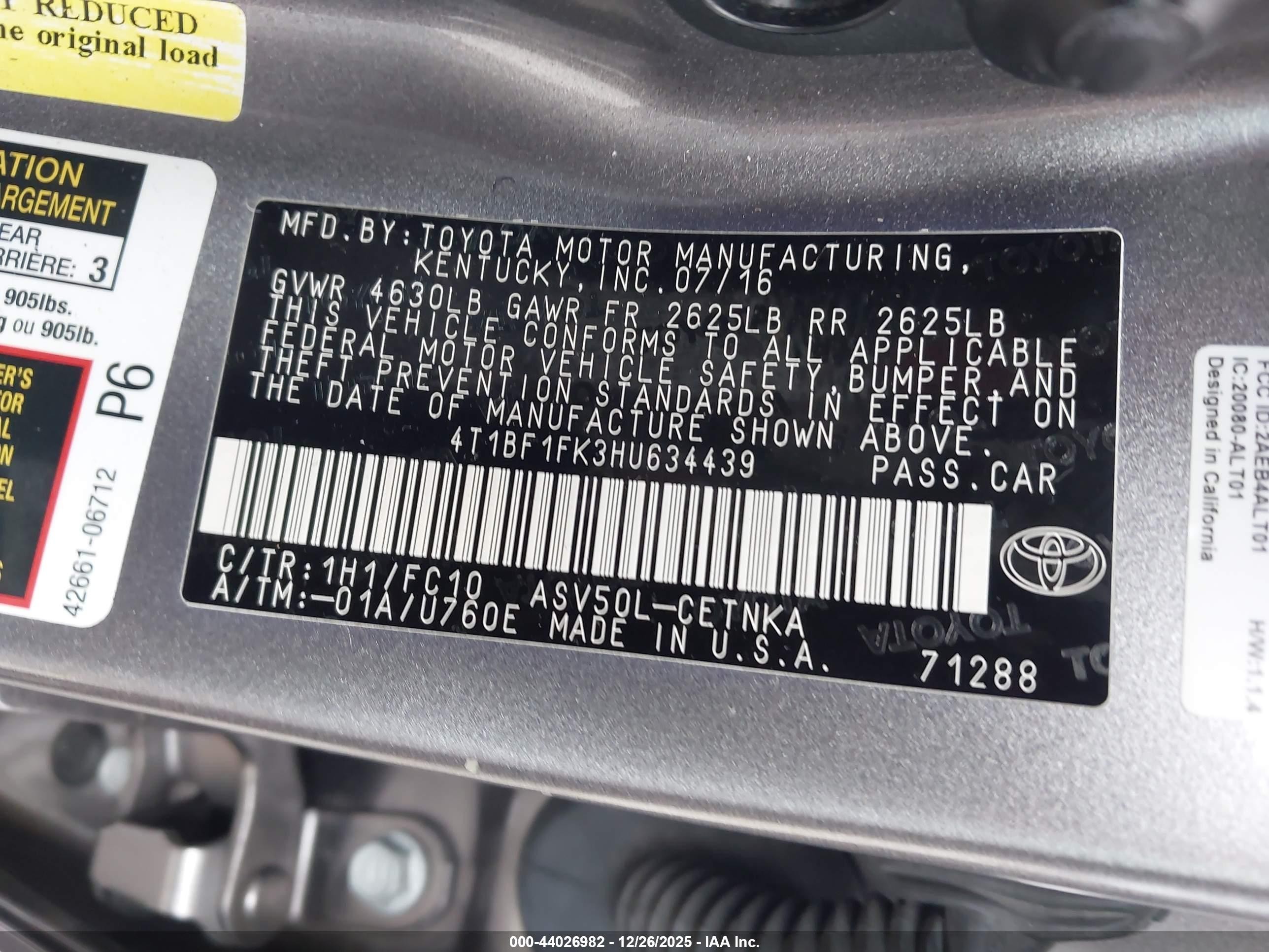 2017 Toyota Camry Le Gray vin: 4T1BF1FK3HU634439