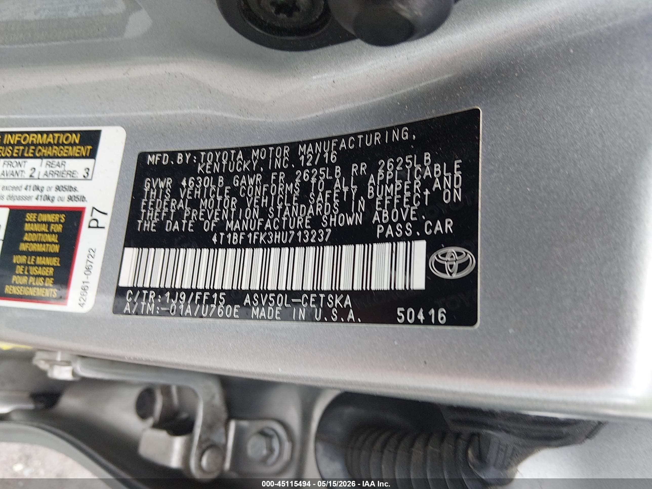 2017 Toyota Camry Se Серебряный vin: 4T1BF1FK3HU713237