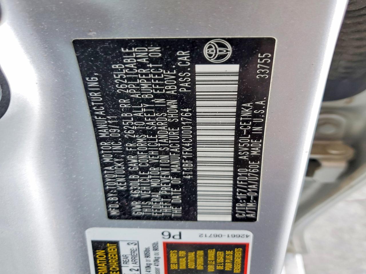 2012 Toyota Camry Le Silver vin: 4T1BF1FK4CU001764