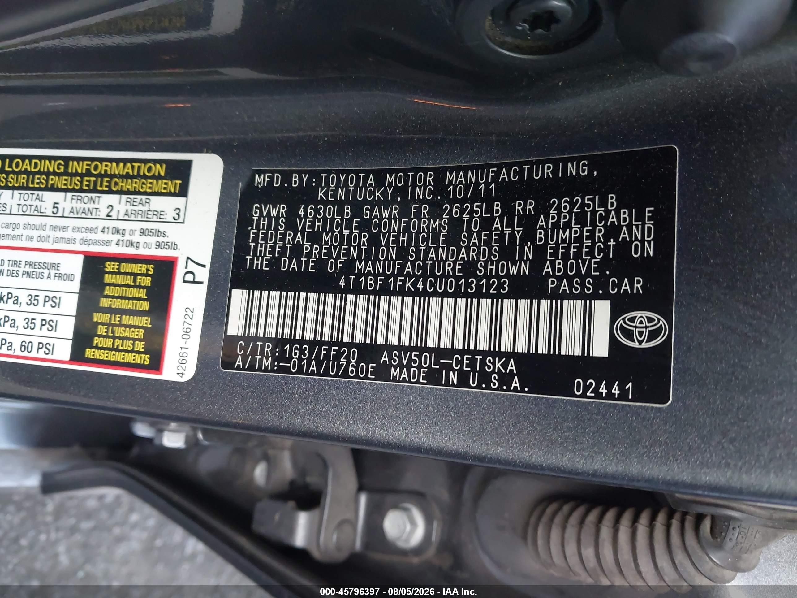 2012 Toyota Camry Se Gray vin: 4T1BF1FK4CU013123