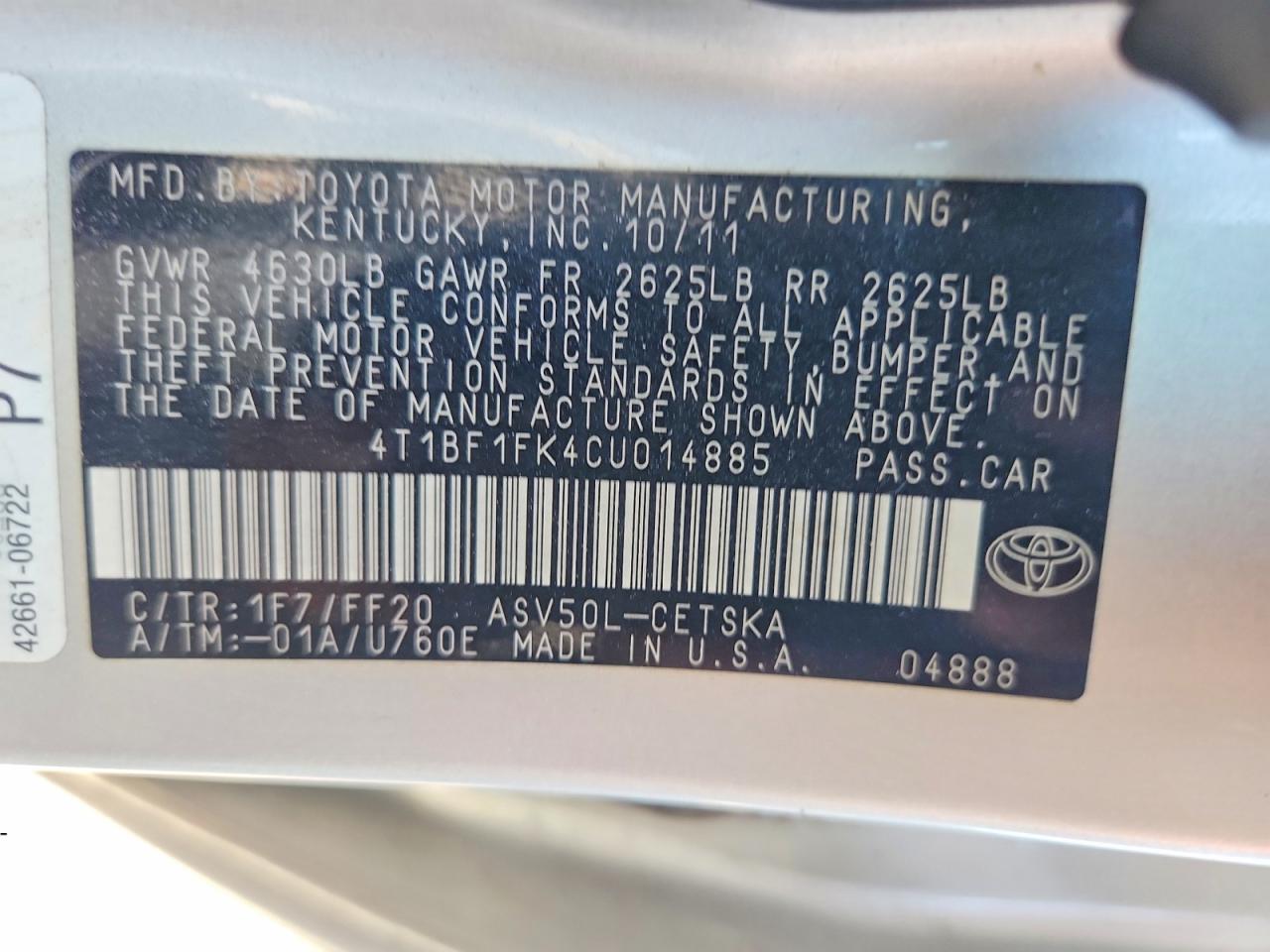 2012 Toyota Camry Se Silver vin: 4T1BF1FK4CU014885