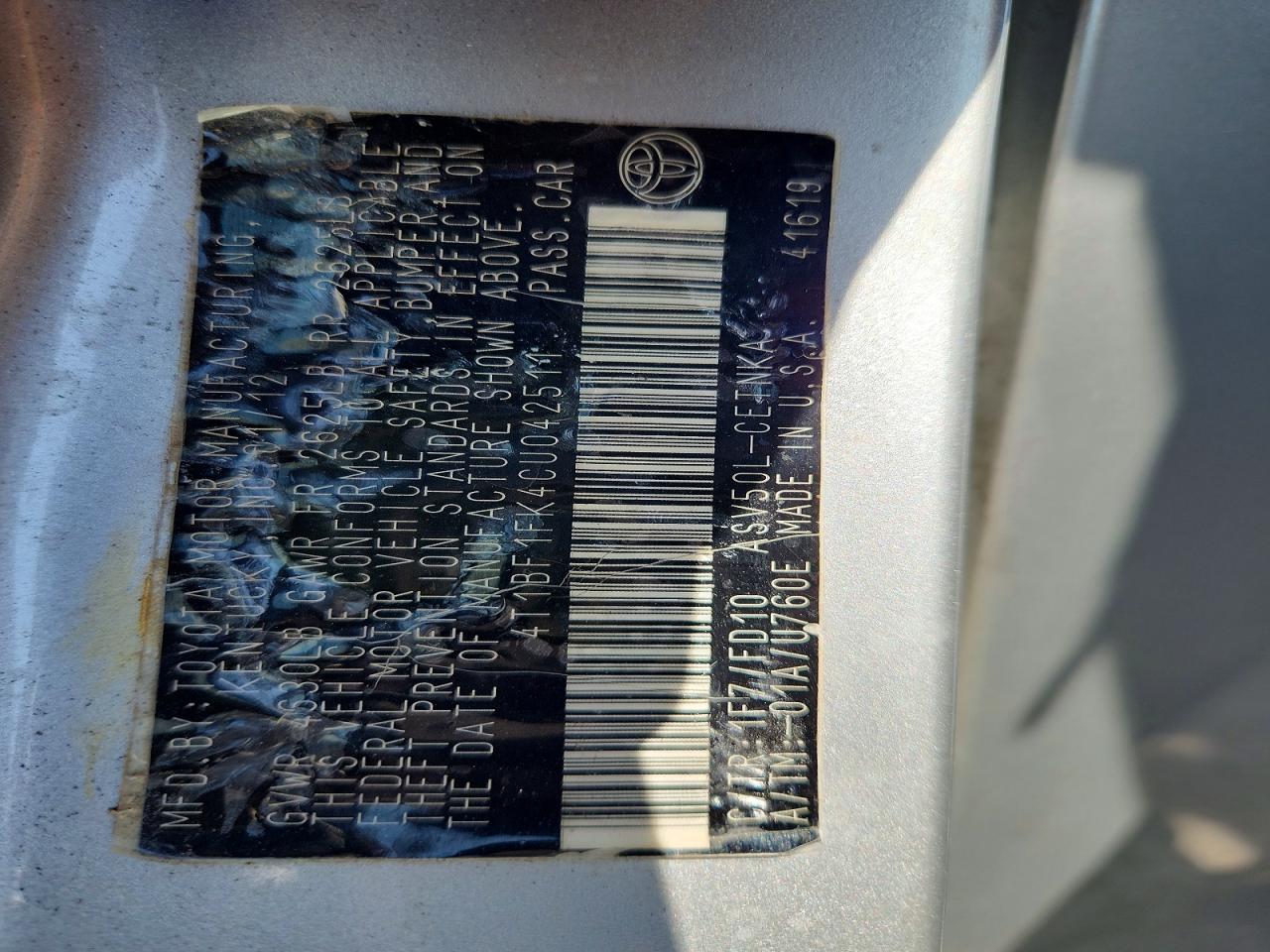 2012 Toyota Camry Le Silver vin: 4T1BF1FK4CU042511