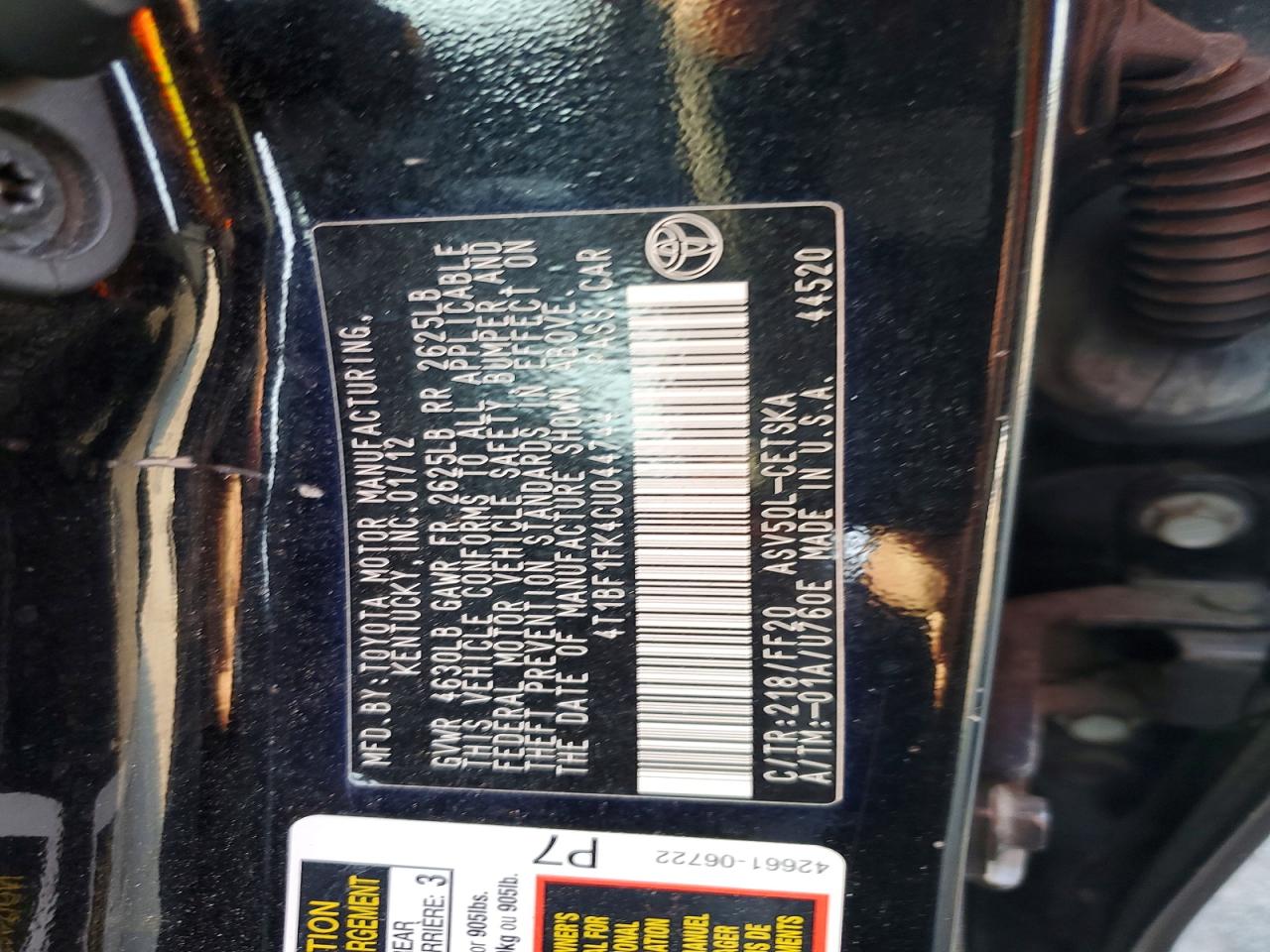 2012 Toyota Camry Se Black vin: 4T1BF1FK4CU044744