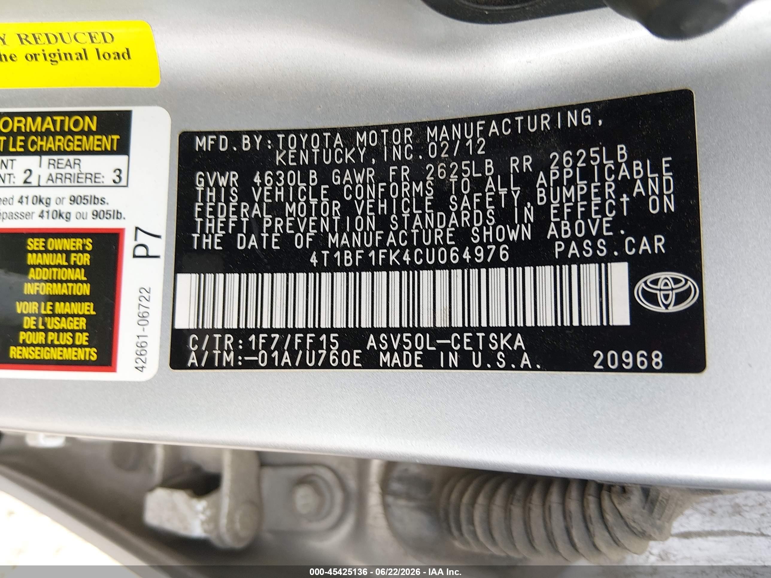 2012 Toyota Camry Se/le/xle Silver vin: 4T1BF1FK4CU064976