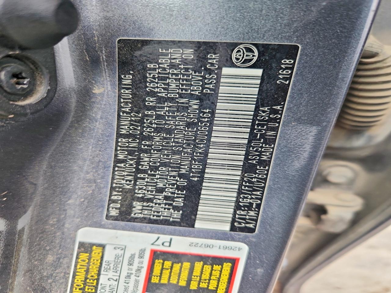 2012 Toyota Camry Se Charcoal vin: 4T1BF1FK4CU065464