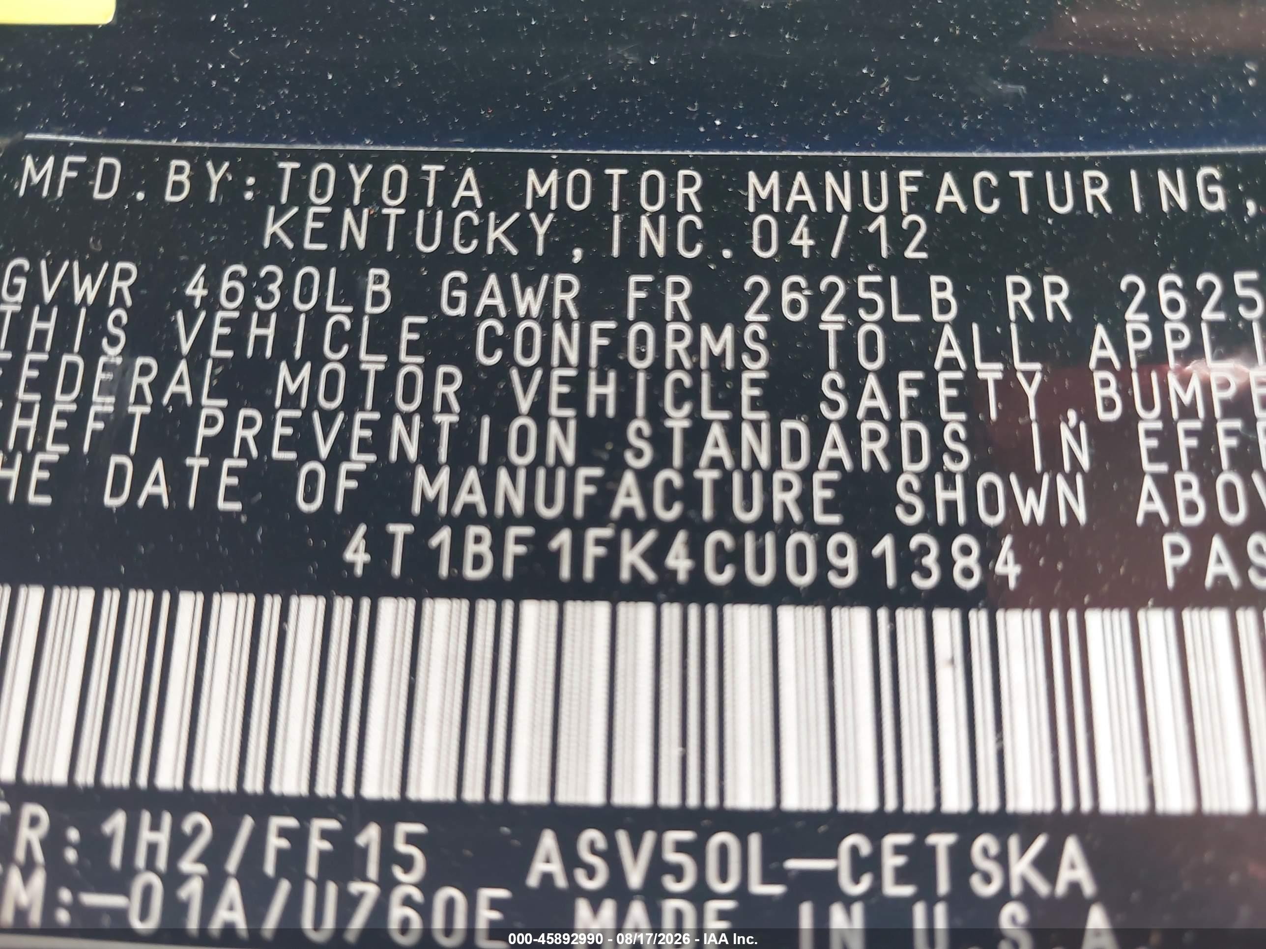 2012 Toyota Camry Se Dark Blue vin: 4T1BF1FK4CU091384