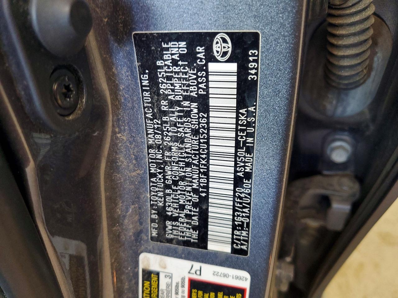 2012 Toyota Camry Se Gray vin: 4T1BF1FK4CU152362