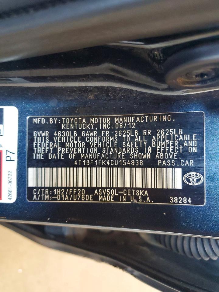 2012 Toyota Camry Se Black vin: 4T1BF1FK4CU154838
