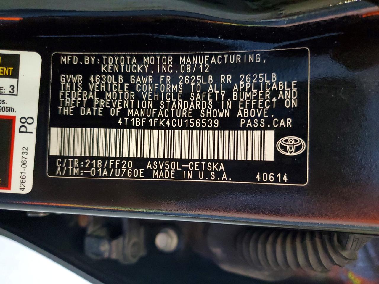 2012 Toyota Camry Se Sport Limited Edition Black vin: 4T1BF1FK4CU156539