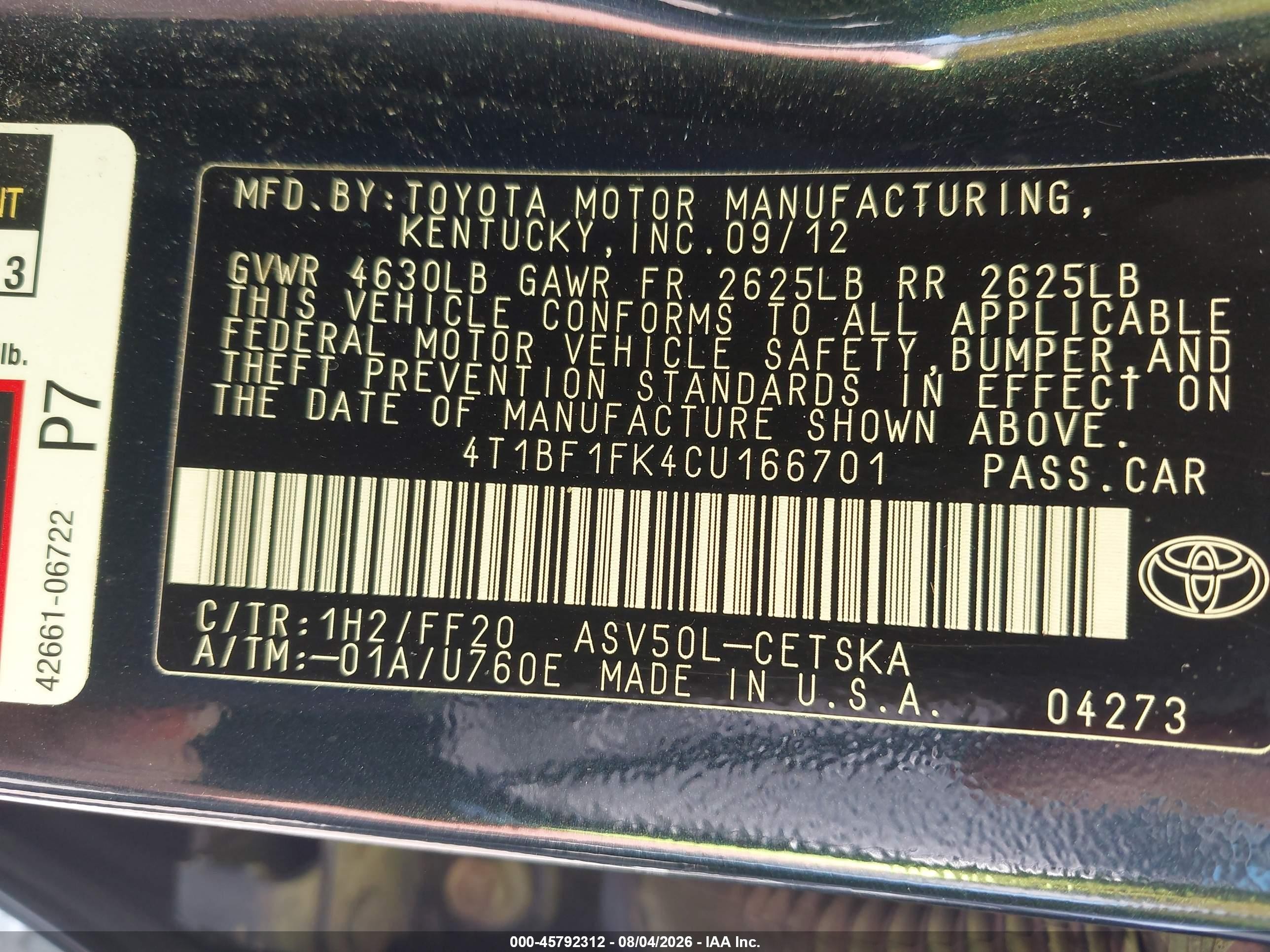 2012 Toyota Camry Se Black vin: 4T1BF1FK4CU166701