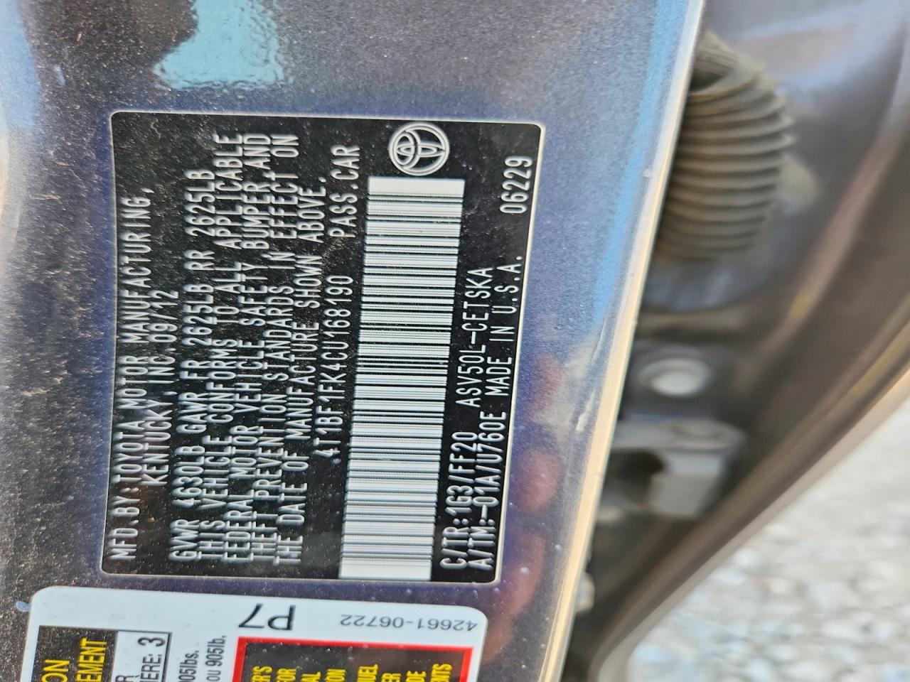 2012 Toyota Camry Se Gray vin: 4T1BF1FK4CU168190