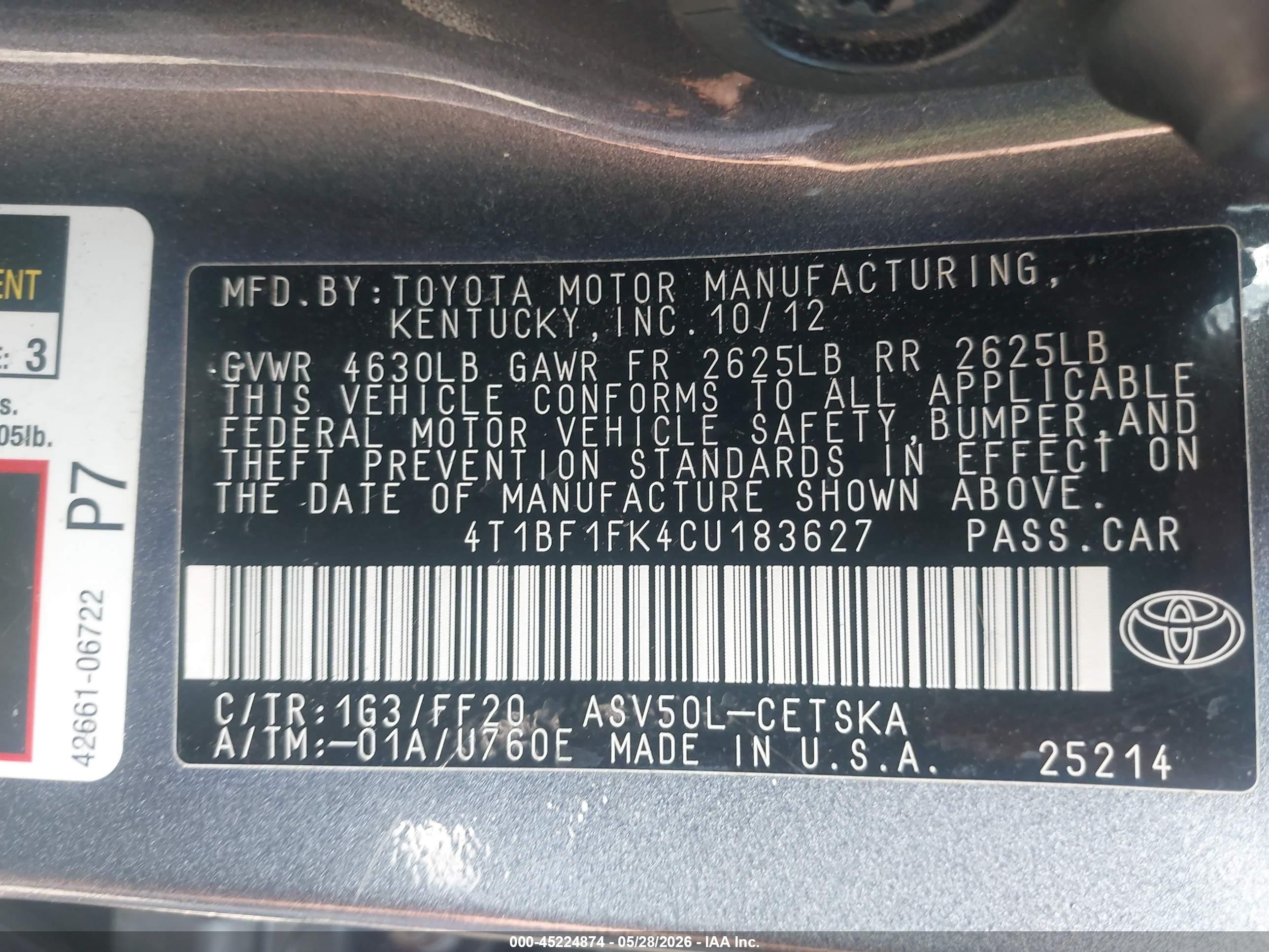 2012 Toyota Camry Se Gray vin: 4T1BF1FK4CU183627
