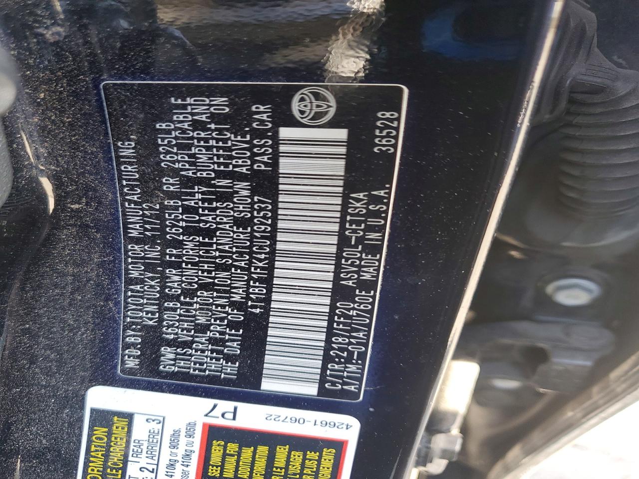 2012 Toyota Camry Se Black vin: 4T1BF1FK4CU192537