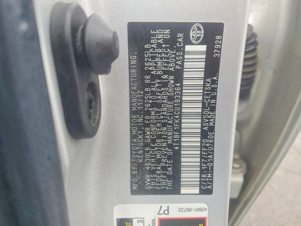 2012 Toyota Camry Se Silver vin: 4T1BF1FK4CU193364