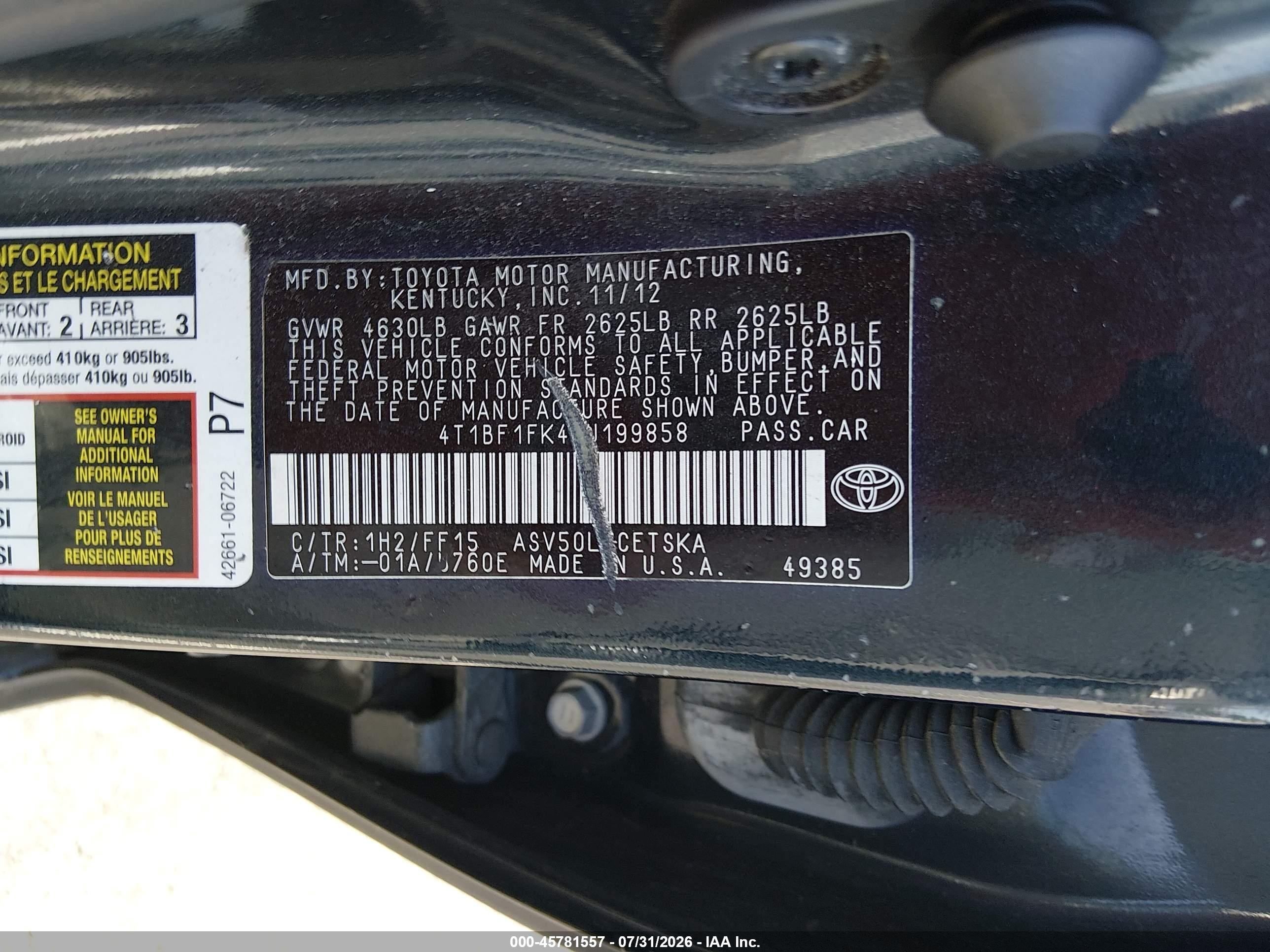 2012 Toyota Camry Se Черный vin: 4T1BF1FK4CU199858