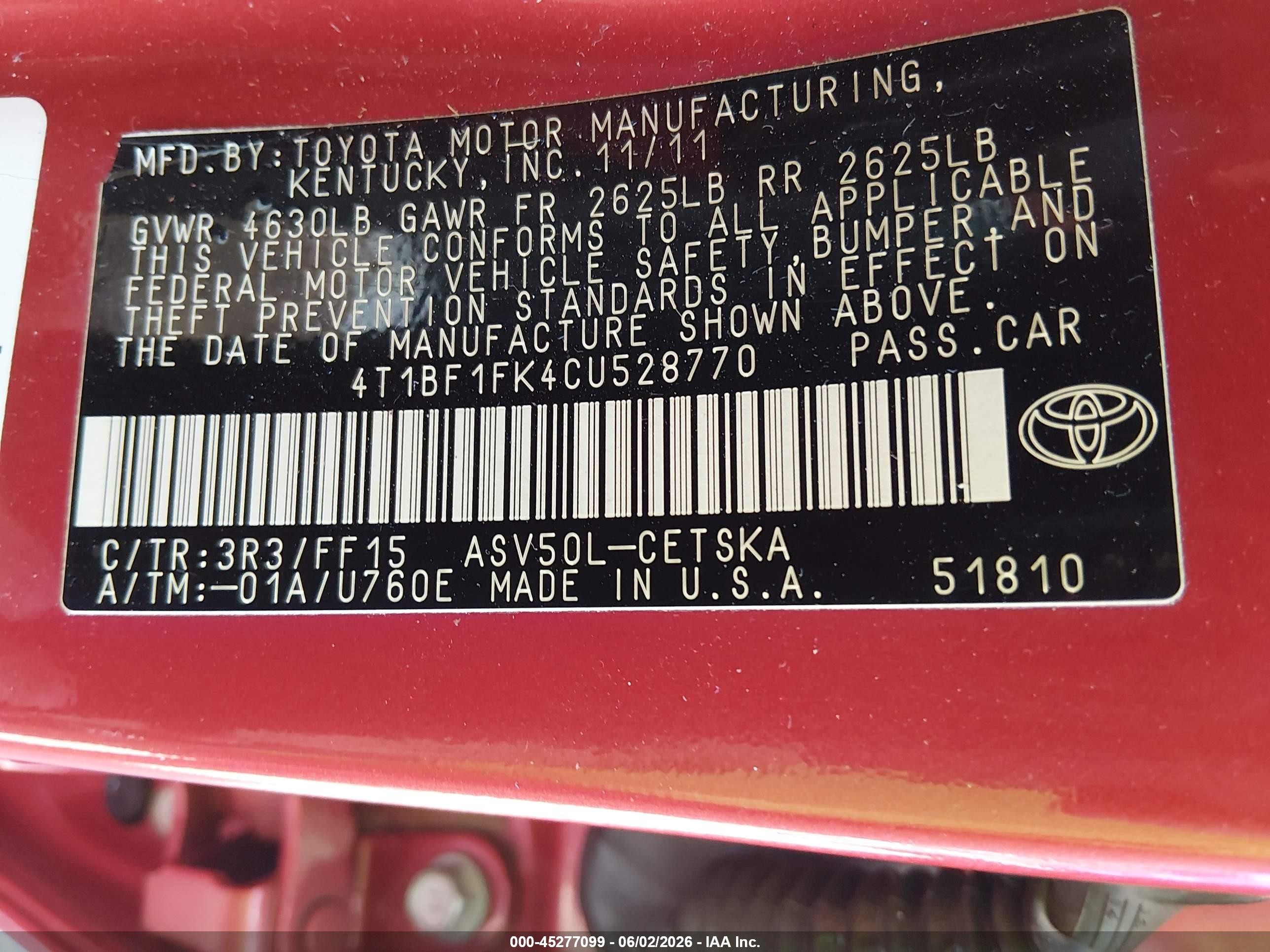 2012 Toyota Camry Se Red vin: 4T1BF1FK4CU528770