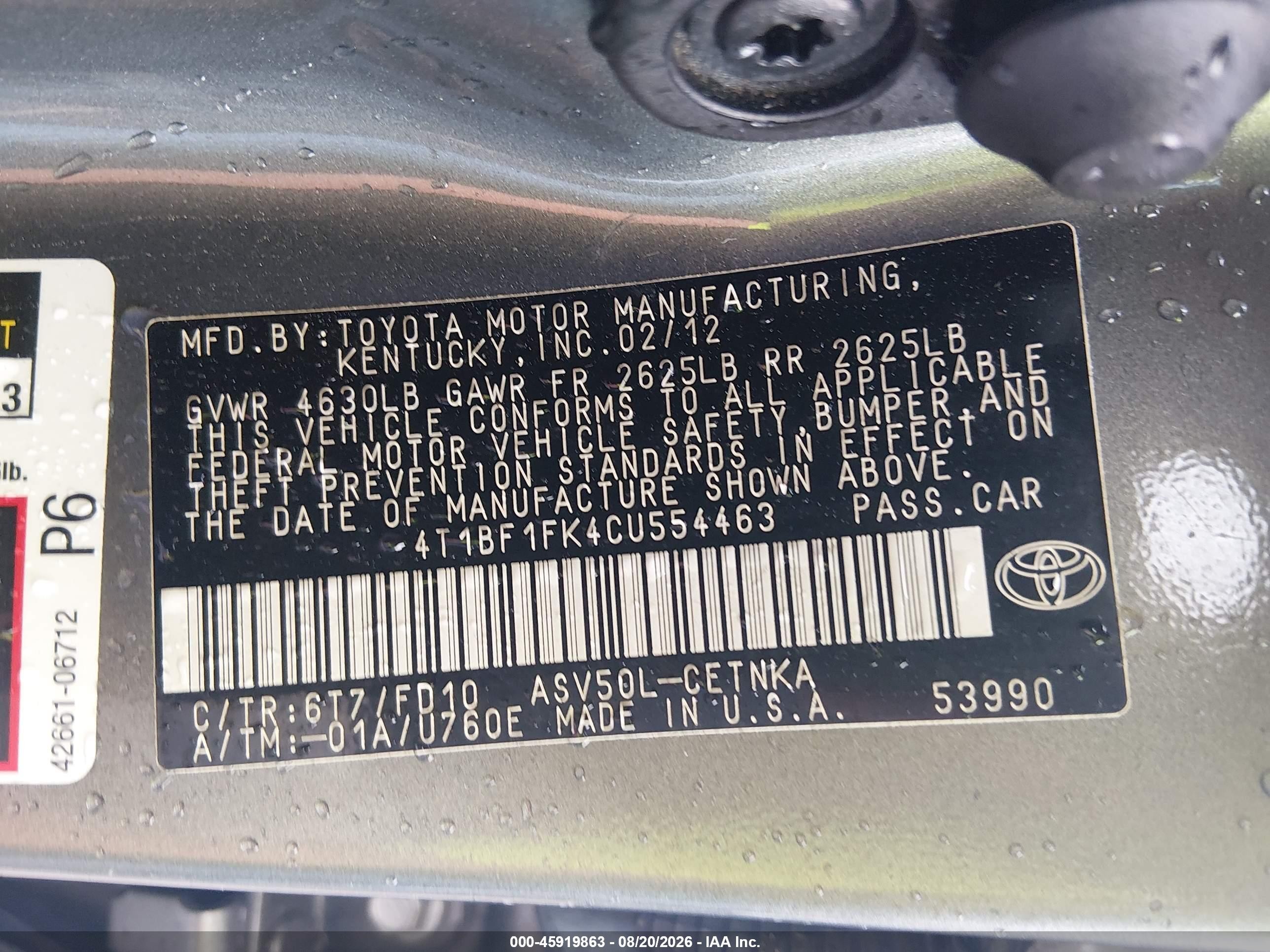 2012 Toyota Camry Le Pewter vin: 4T1BF1FK4CU554463