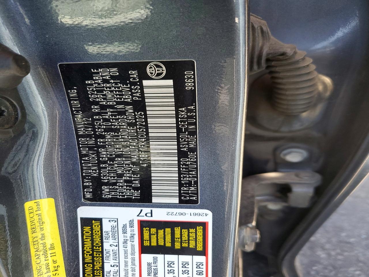 2012 Toyota Camry Se Серый vin: 4T1BF1FK4CU572025