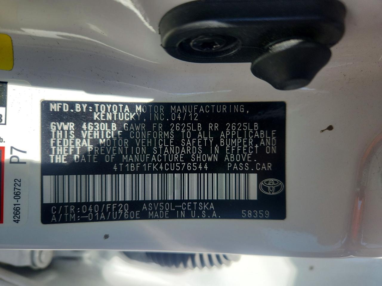 2012 Toyota Camry Se White vin: 4T1BF1FK4CU576544