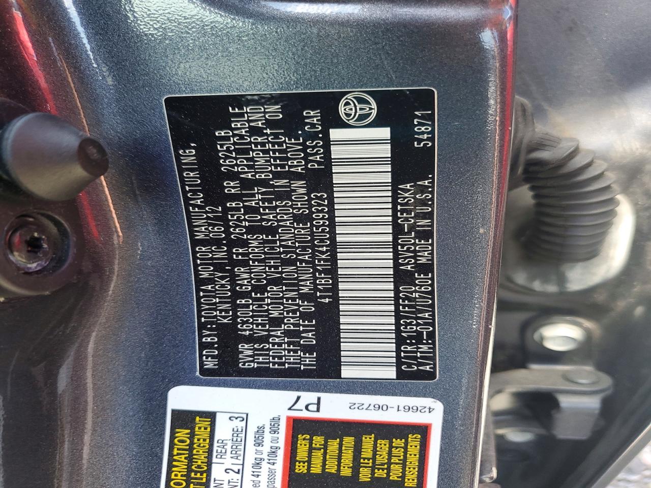 2012 Toyota Camry Se Gray vin: 4T1BF1FK4CU599323