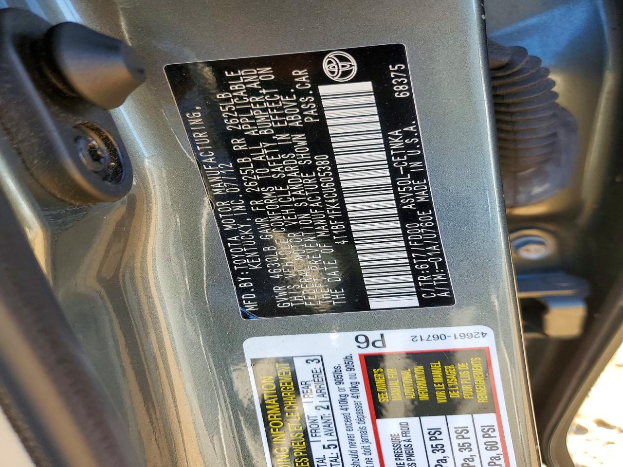 2012 Toyota Camry Le Gray vin: 4T1BF1FK4CU605380