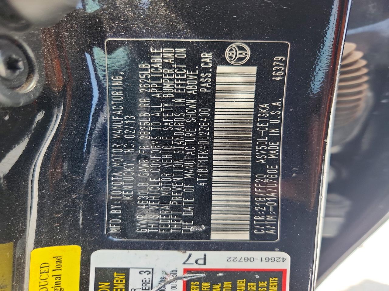 2013 Toyota Camry Se Black vin: 4T1BF1FK4DU226400