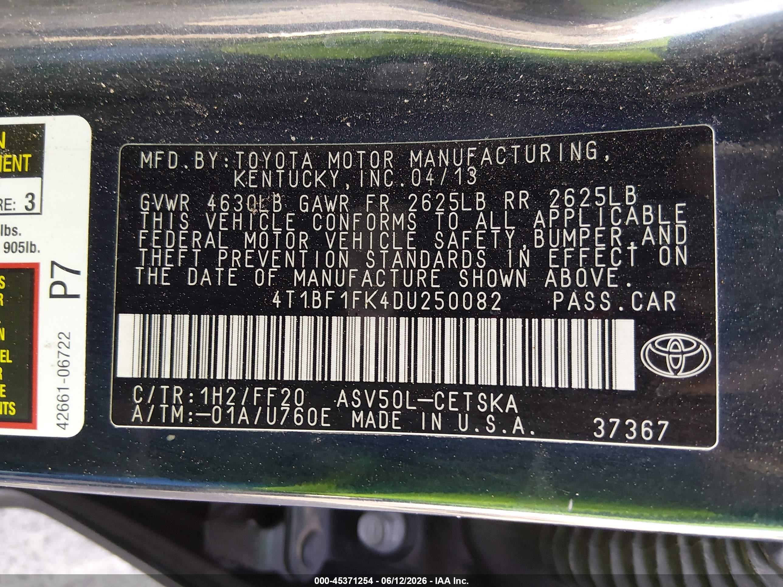 2013 Toyota Camry Se Черный vin: 4T1BF1FK4DU250082